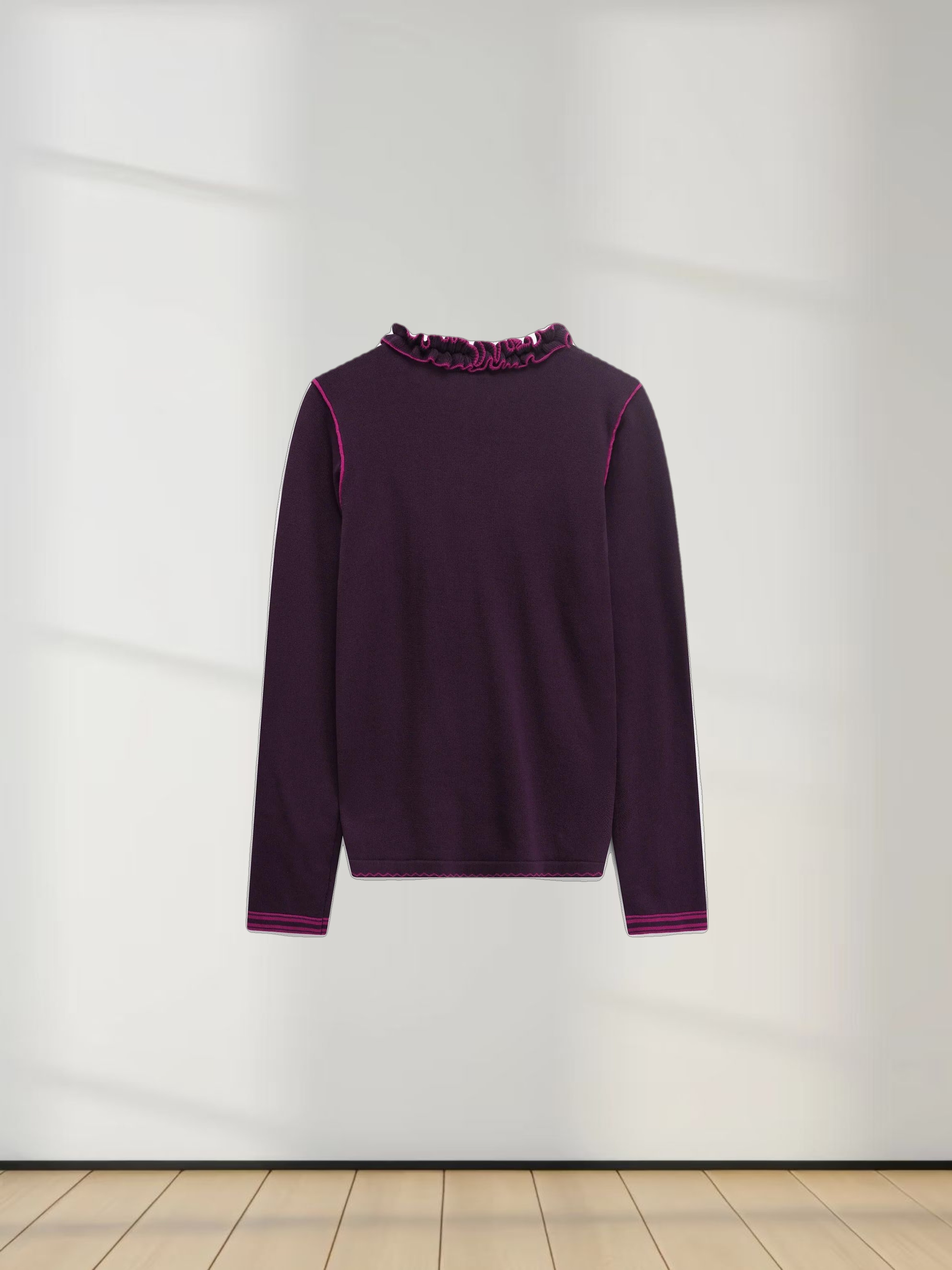 Ruffle Detail Sweater-Wine/Fuchsia