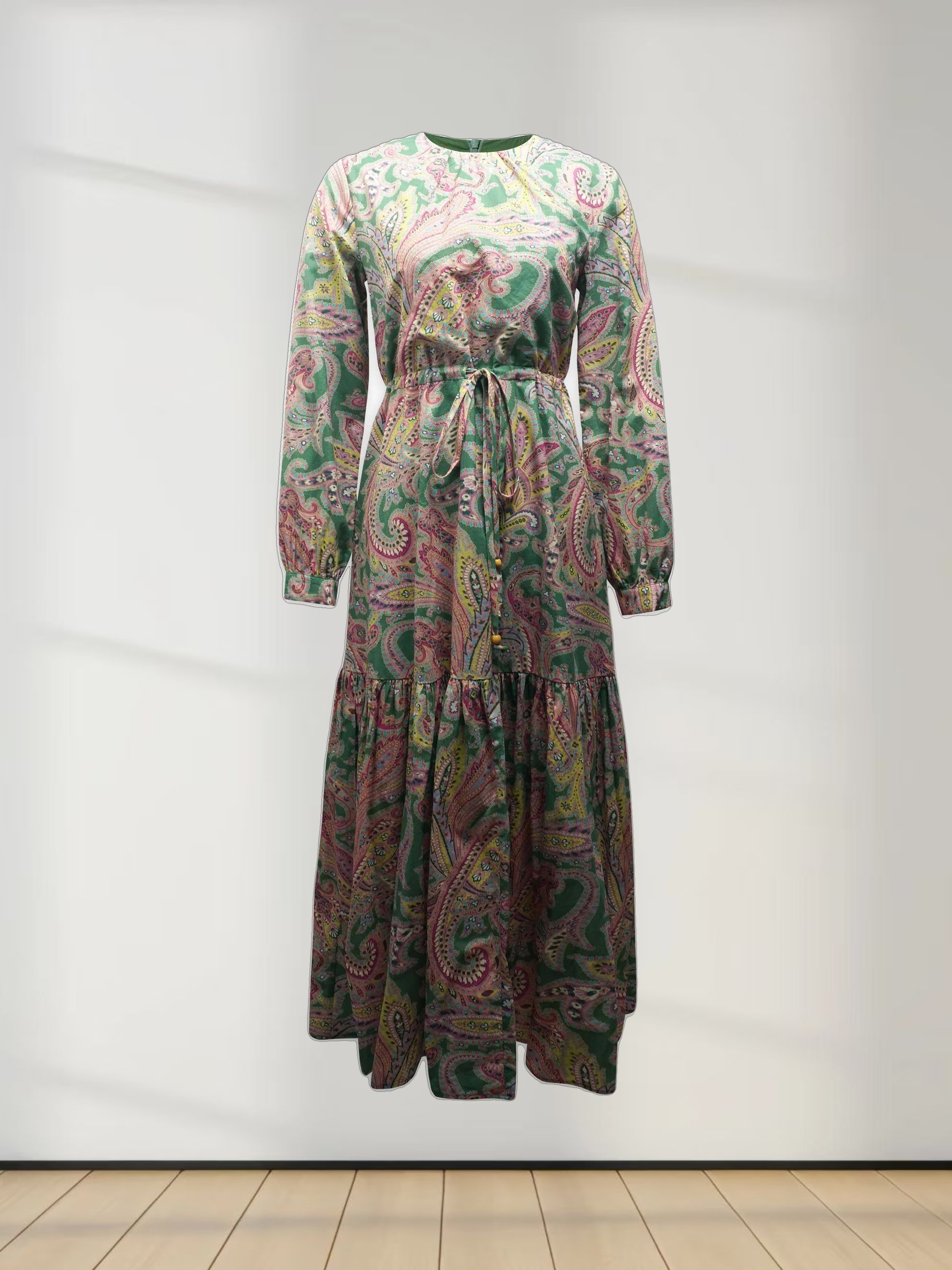 Drawstring Prairie Dress-Pink Paisley