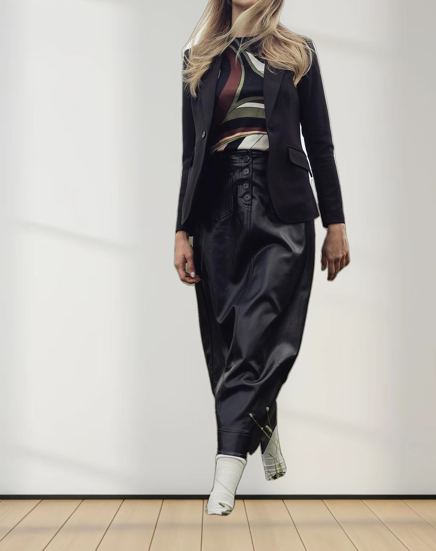 Front Pocket Straight Faux Leather Skirt-Black