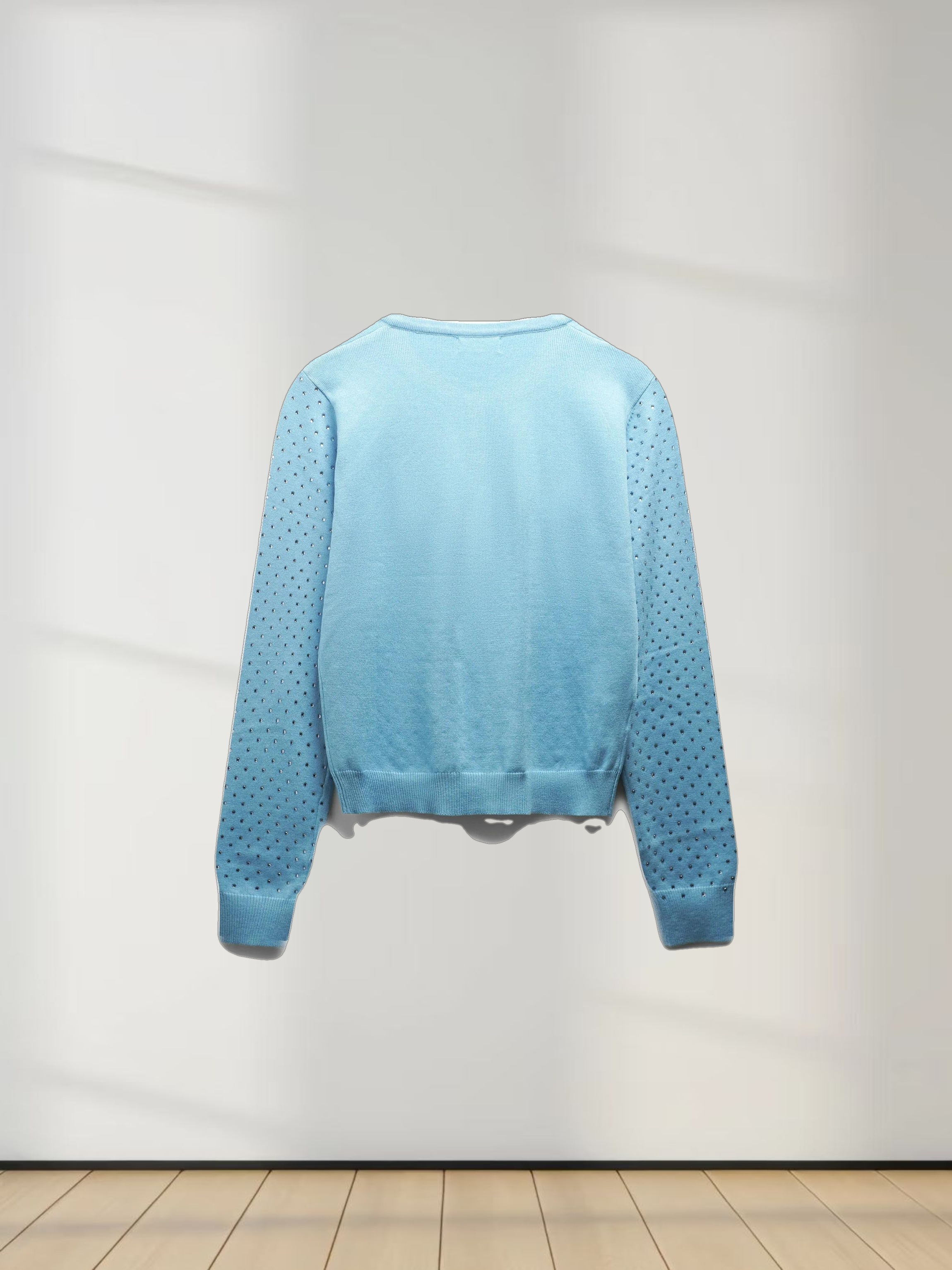 Stone Embellished Crew Cardigan-Sky Blue