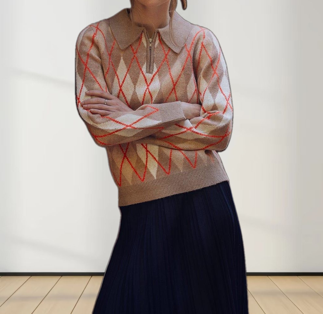 Argyle Collared Sweater-Camel