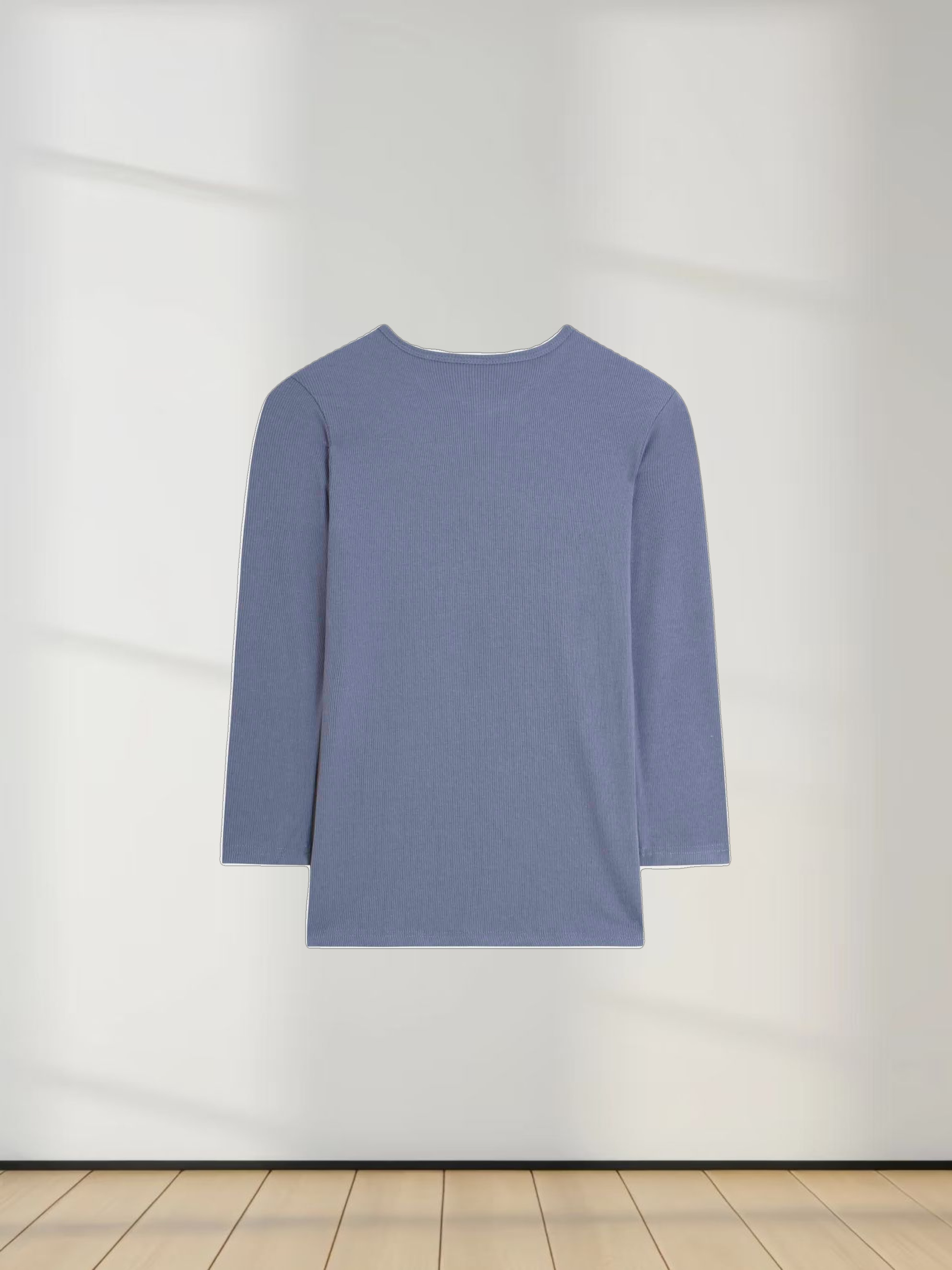 RIBBED HIGH V 3Q-HEATHERED BLUE