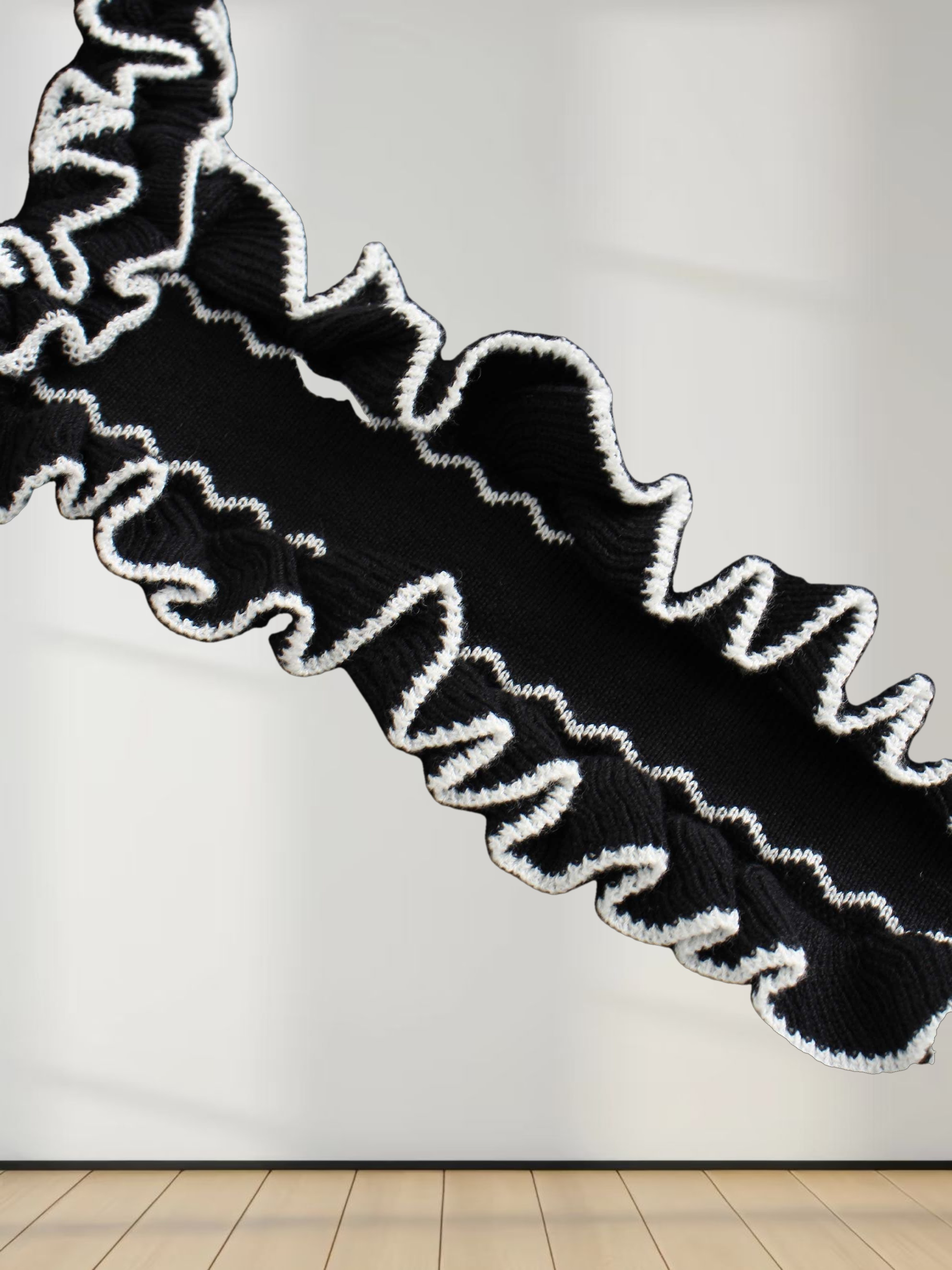 Ruffle Detail Sweater-Black/Ivory