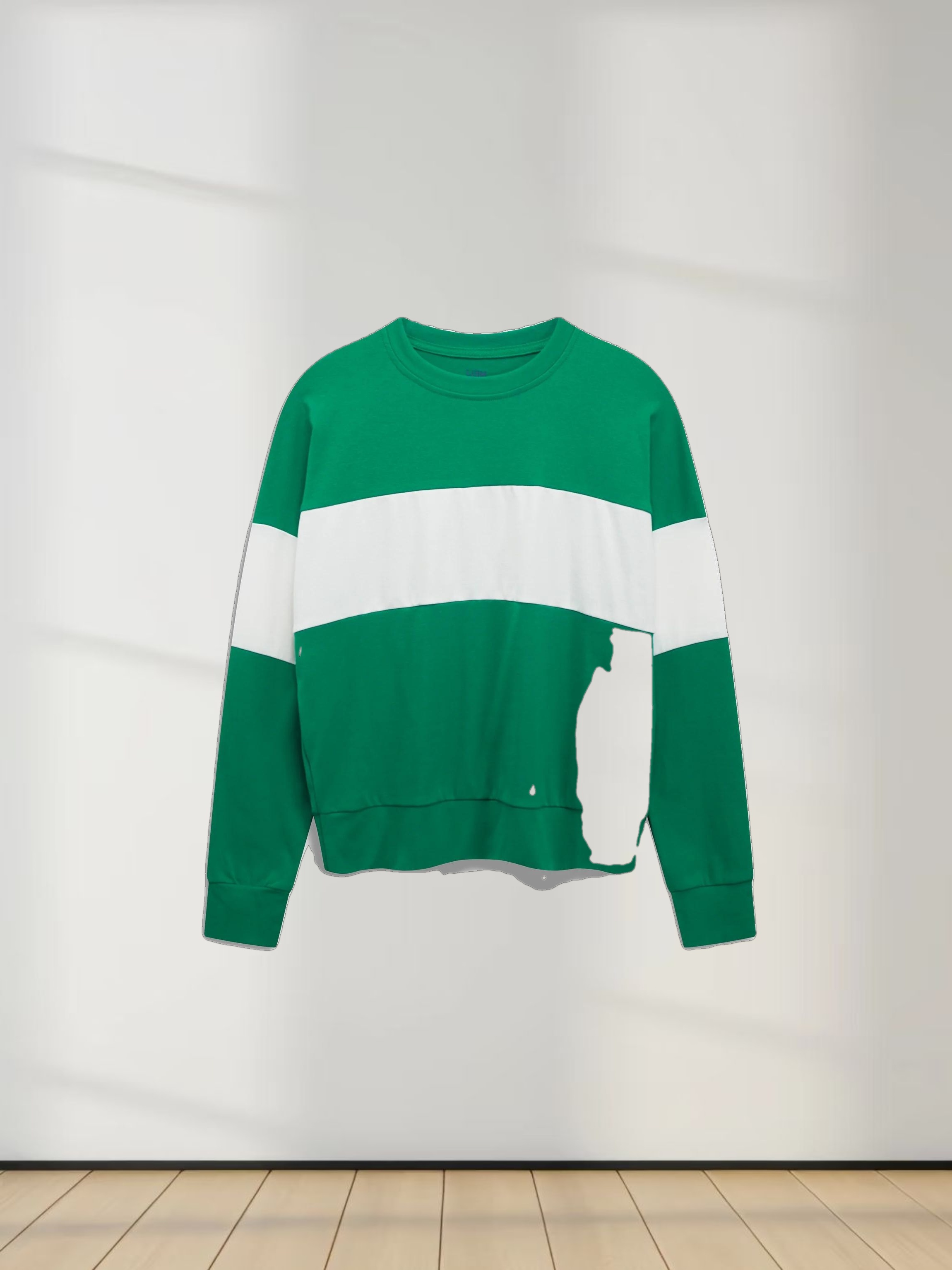Wide Stripe Bomber Tee-Kelley Green/White