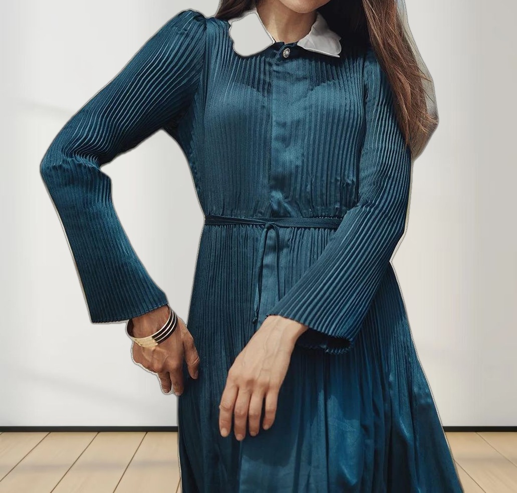 Micro Pleat Dress-Teal