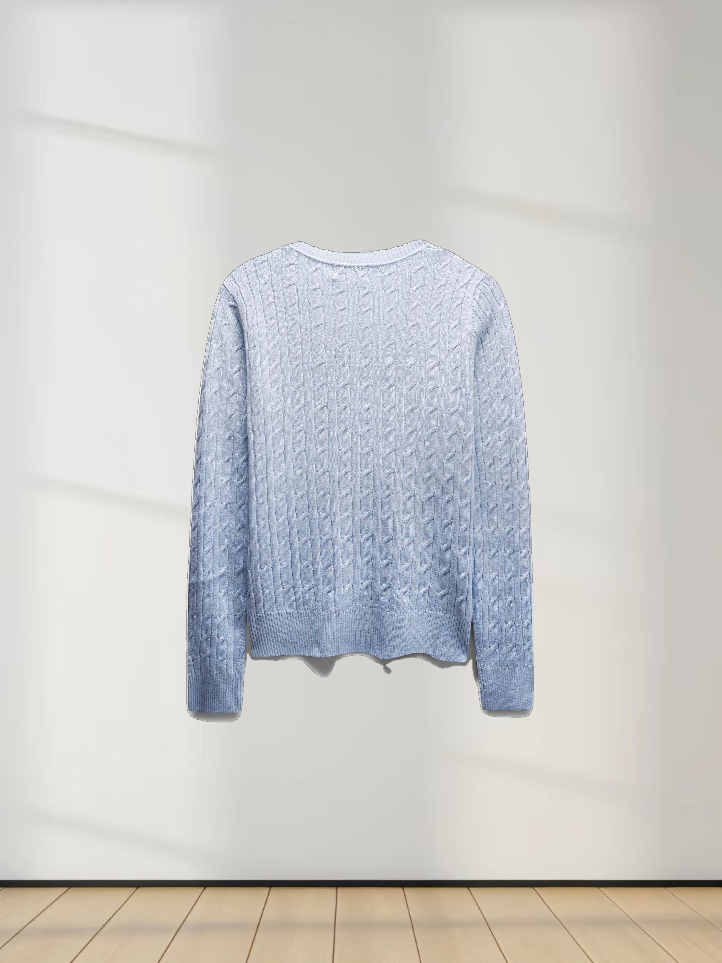 Knit Cable Sweater-Heather Light Blue