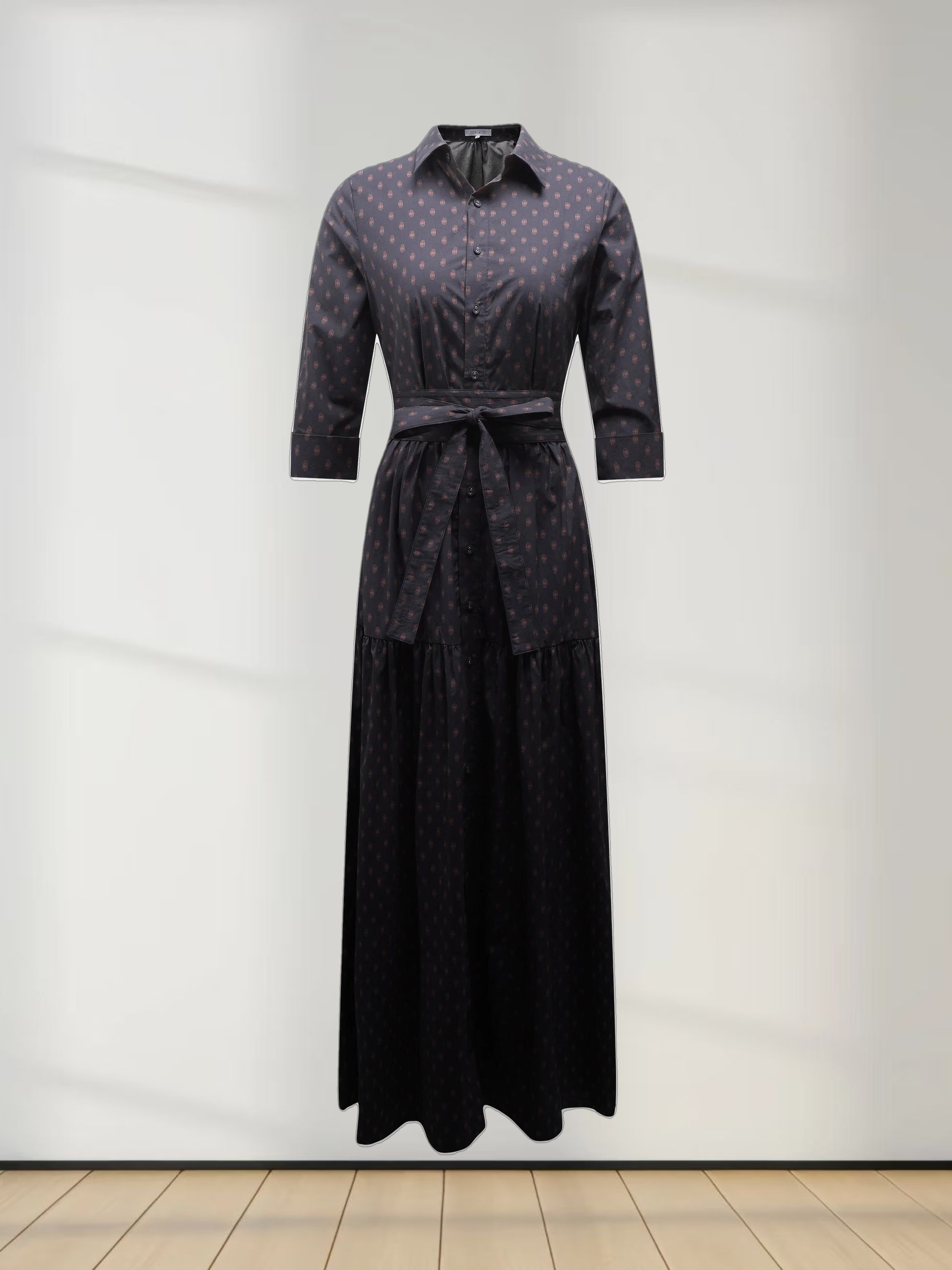 Printed Cotton Belted Shirtdress-Geometric