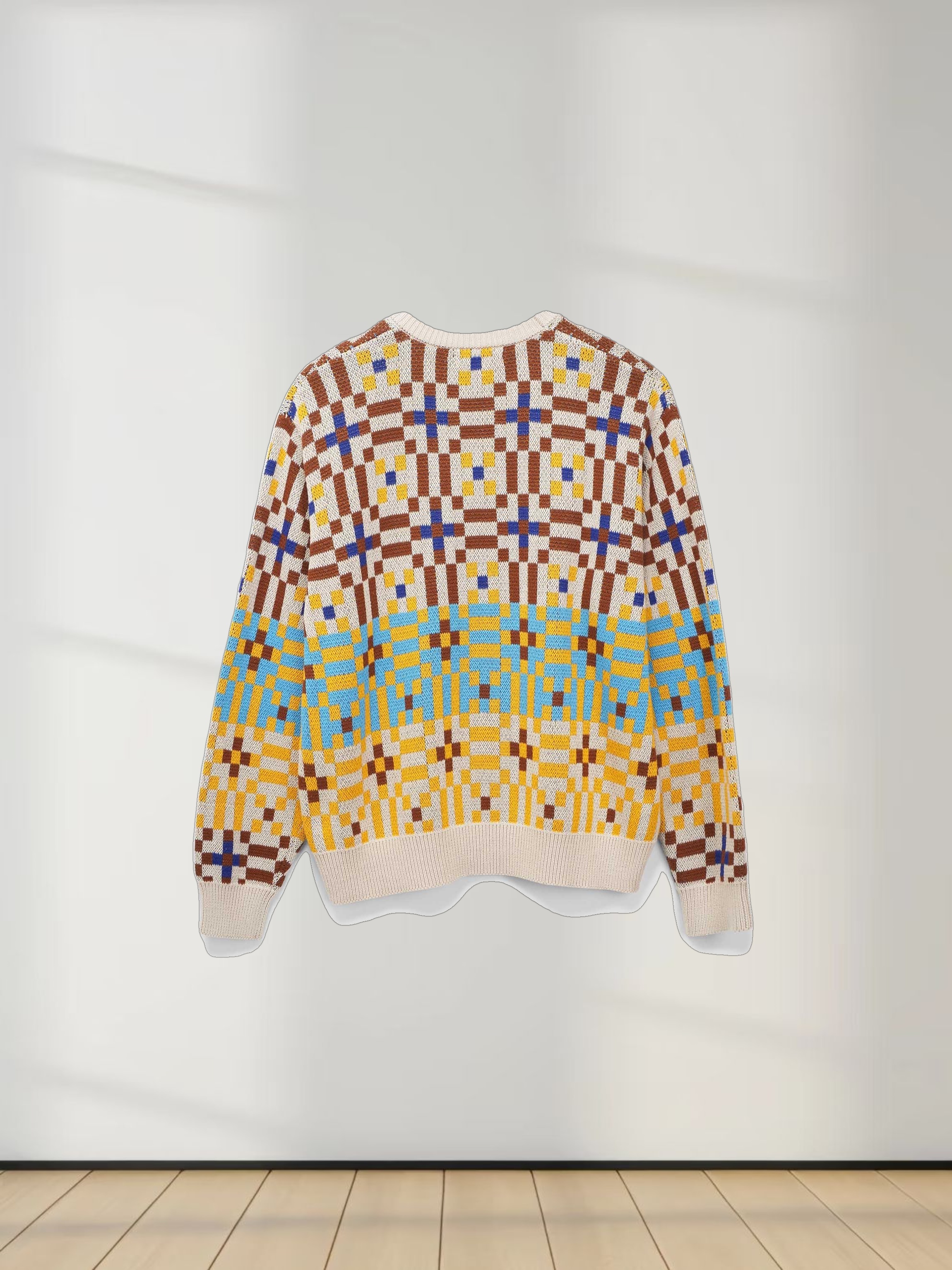 Geometric Design Sweater-Brown