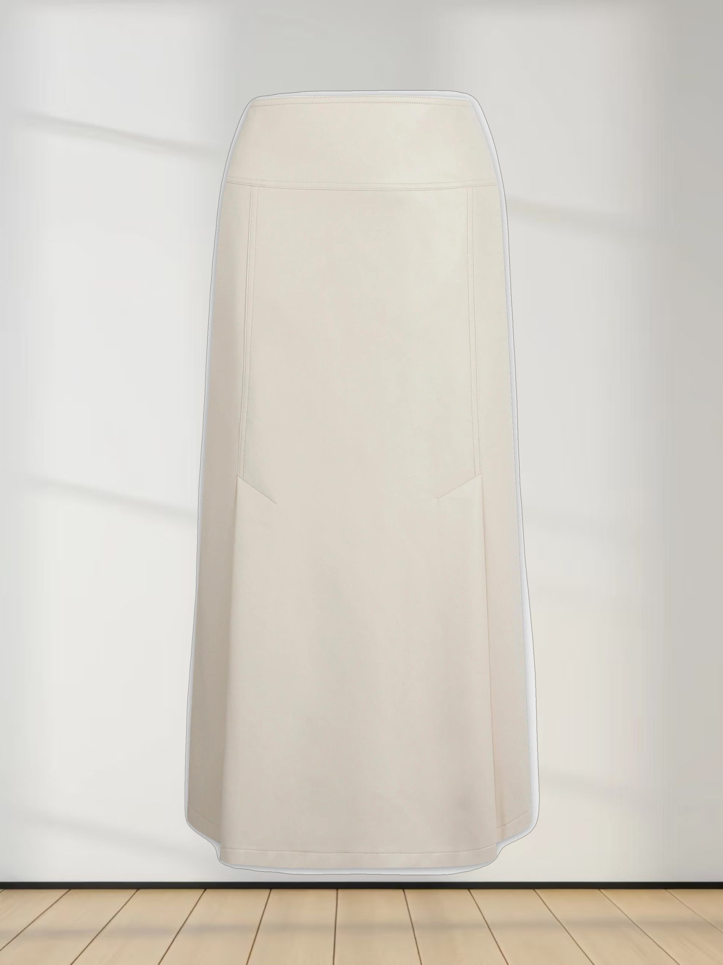 Leather Inverted Pleat Skirt-Ivory