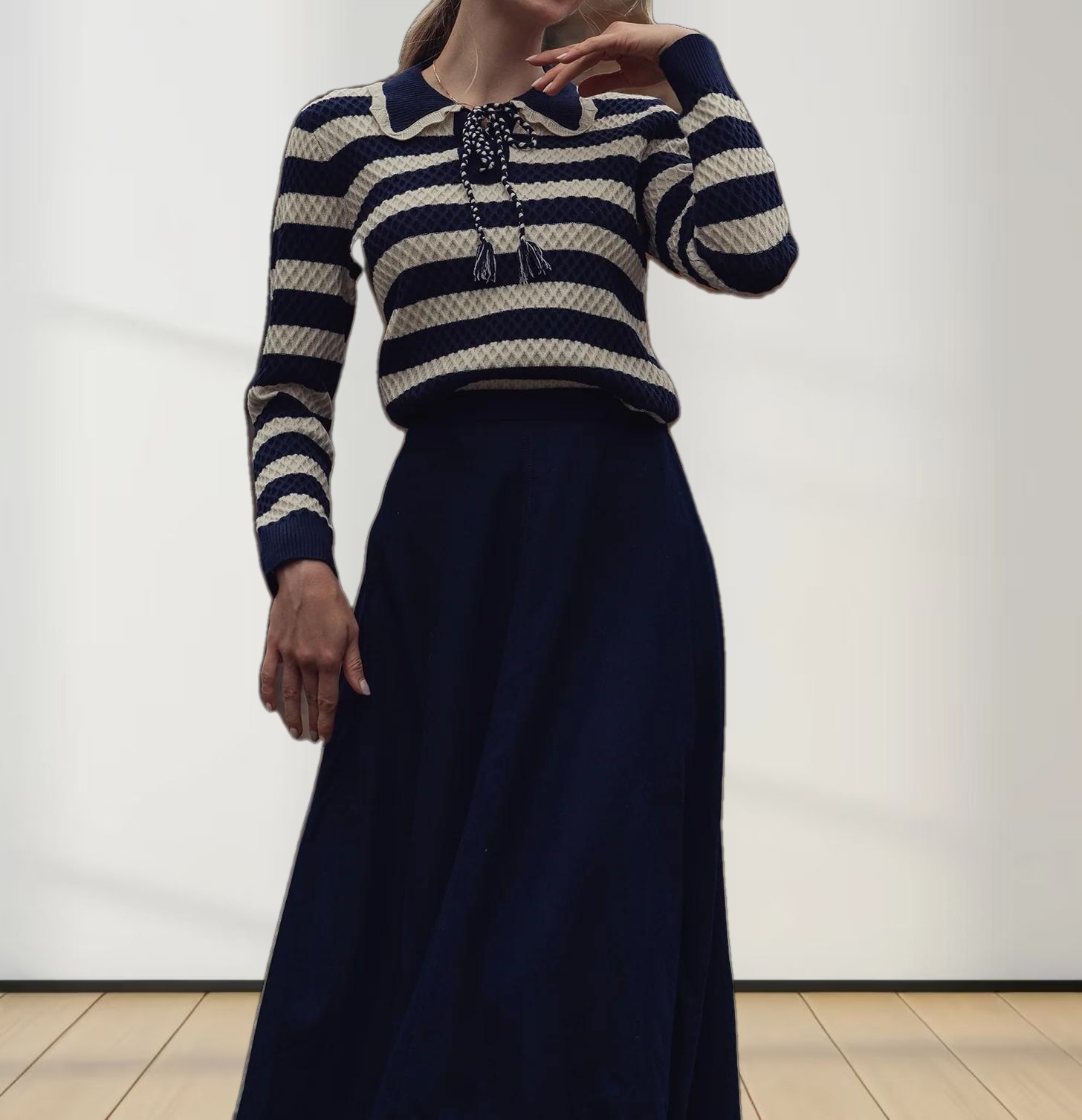 Fringe Circle Skirt-Navy