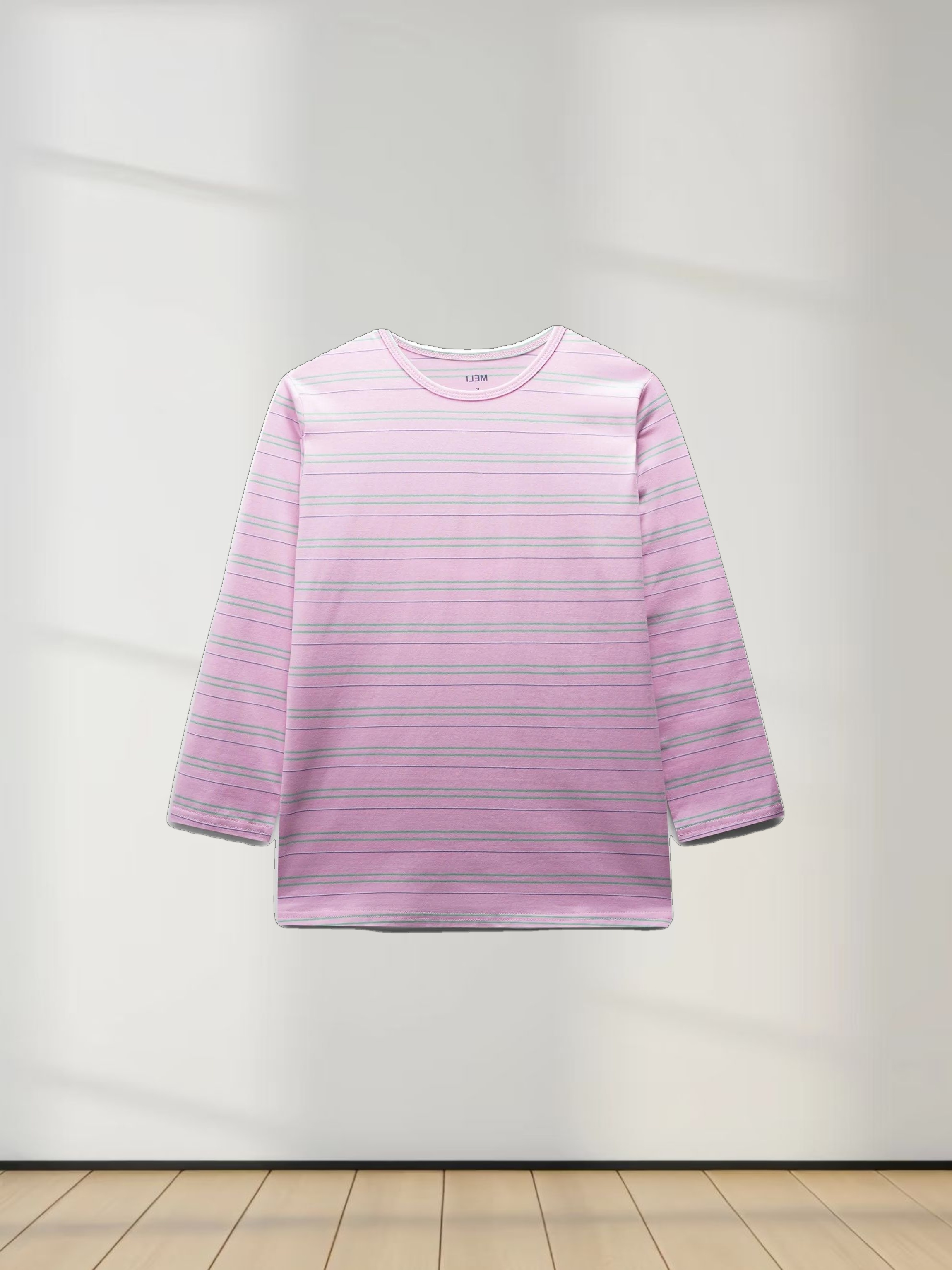 Flat Striped Crew Tee 3Q-Pink