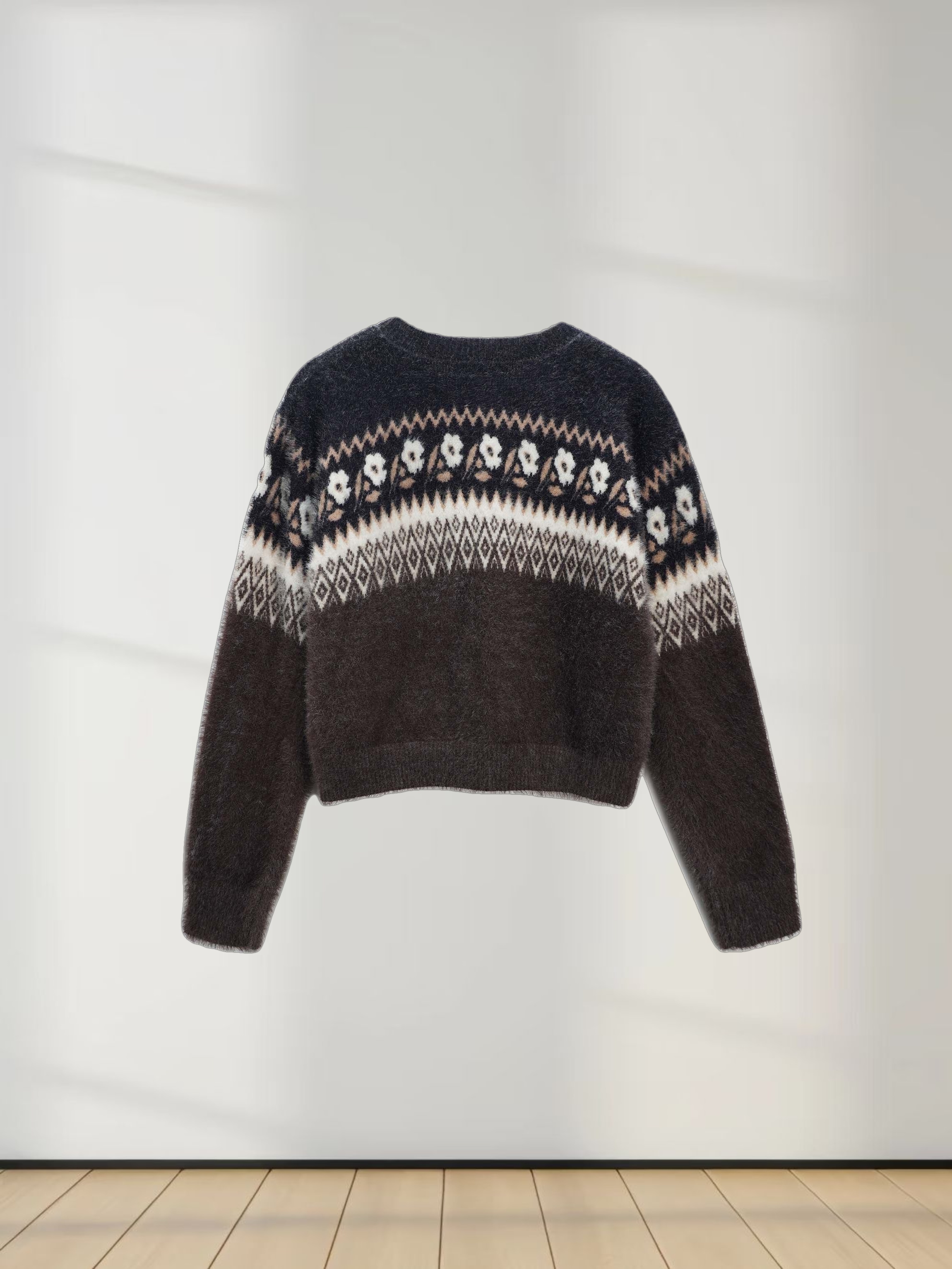 Mohair Crew Cardigan-Aztec Floral