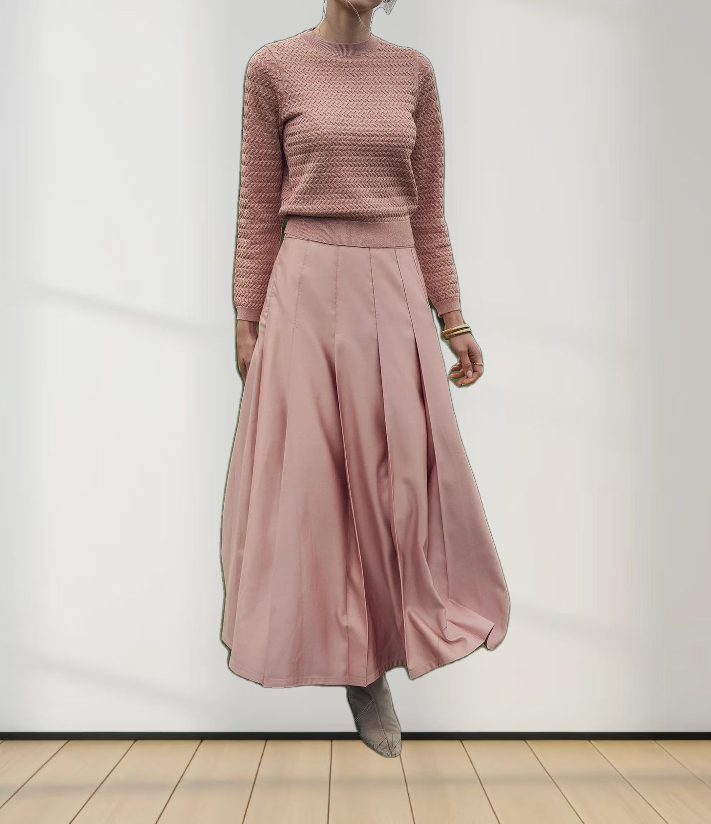 Textured Lurex Crew Sweater-Blush