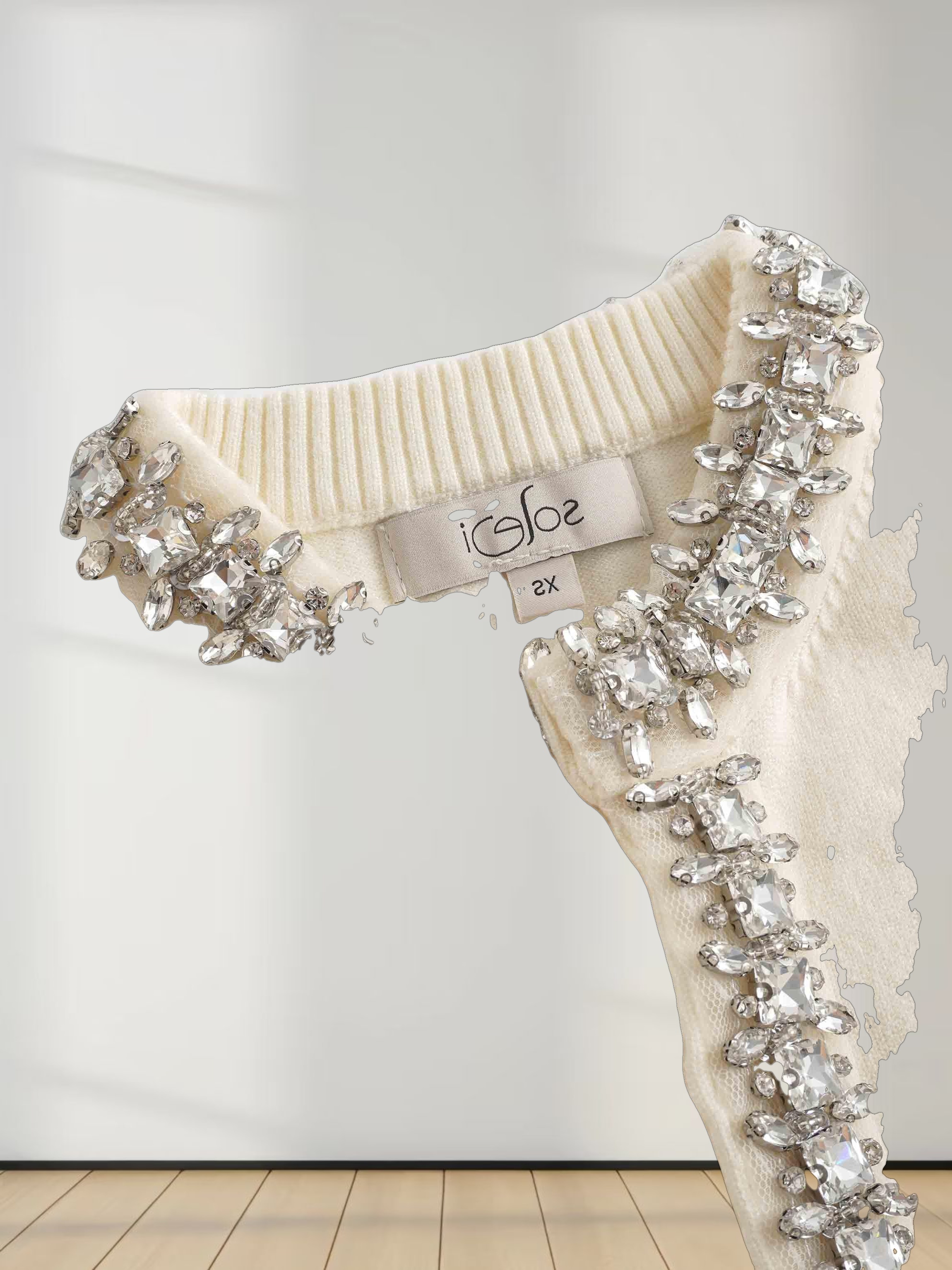 Embellished Cardigan Sweater-Cream