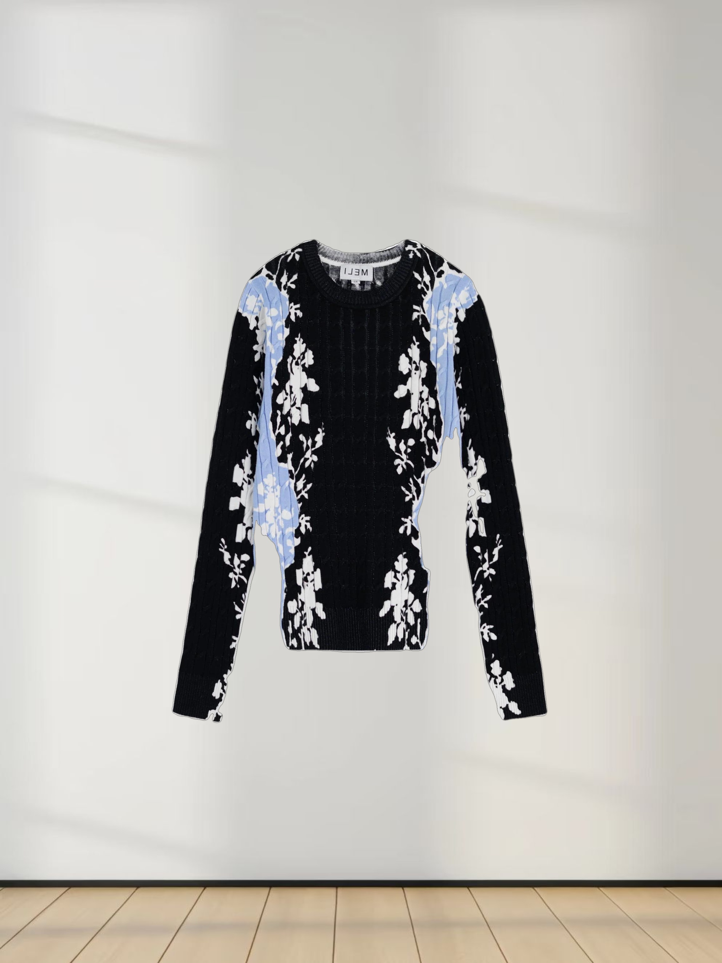 Printed Cable Sweater-Floral Border
