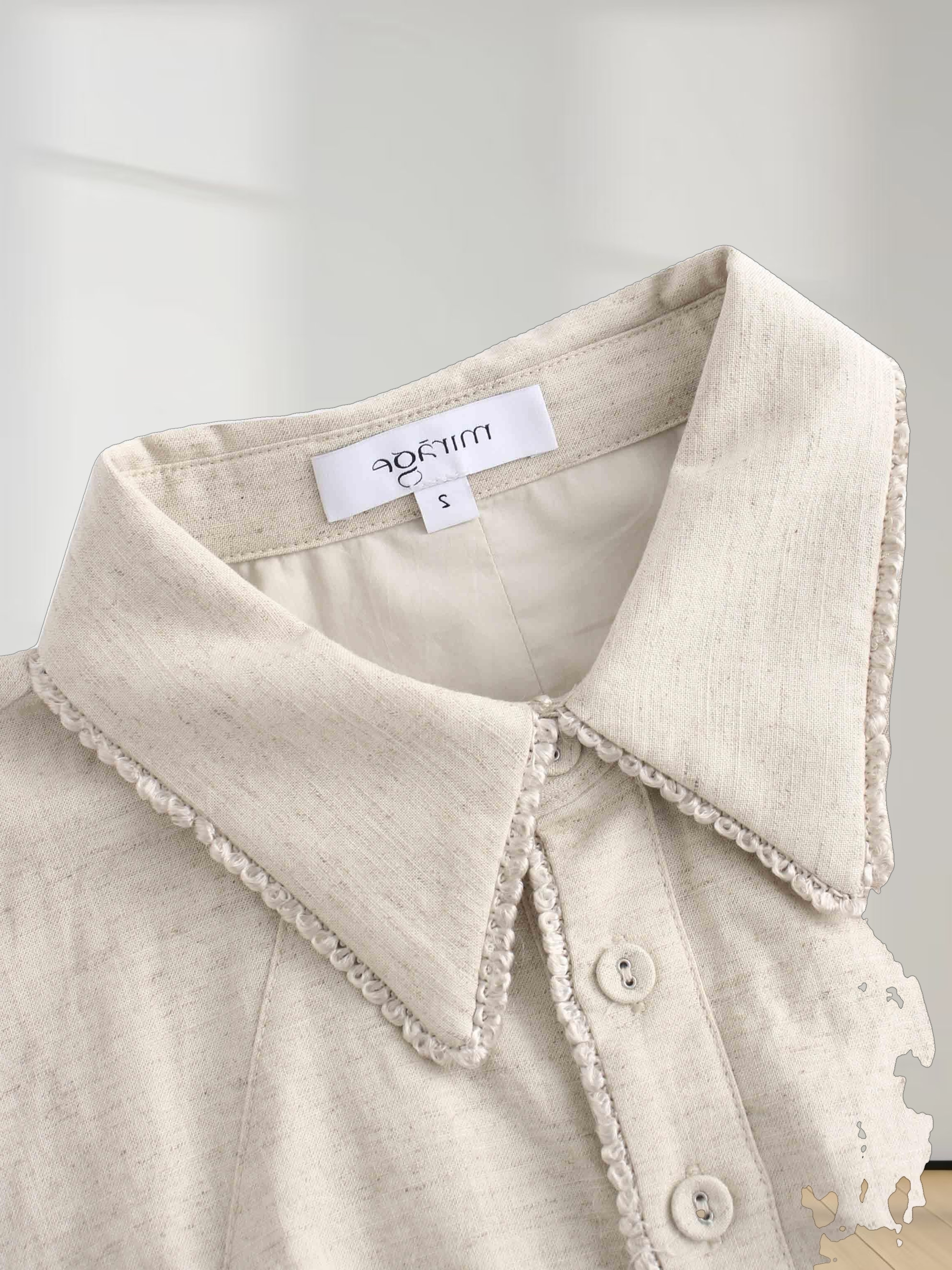 Piped Design Yoke Dress-Oatmeal