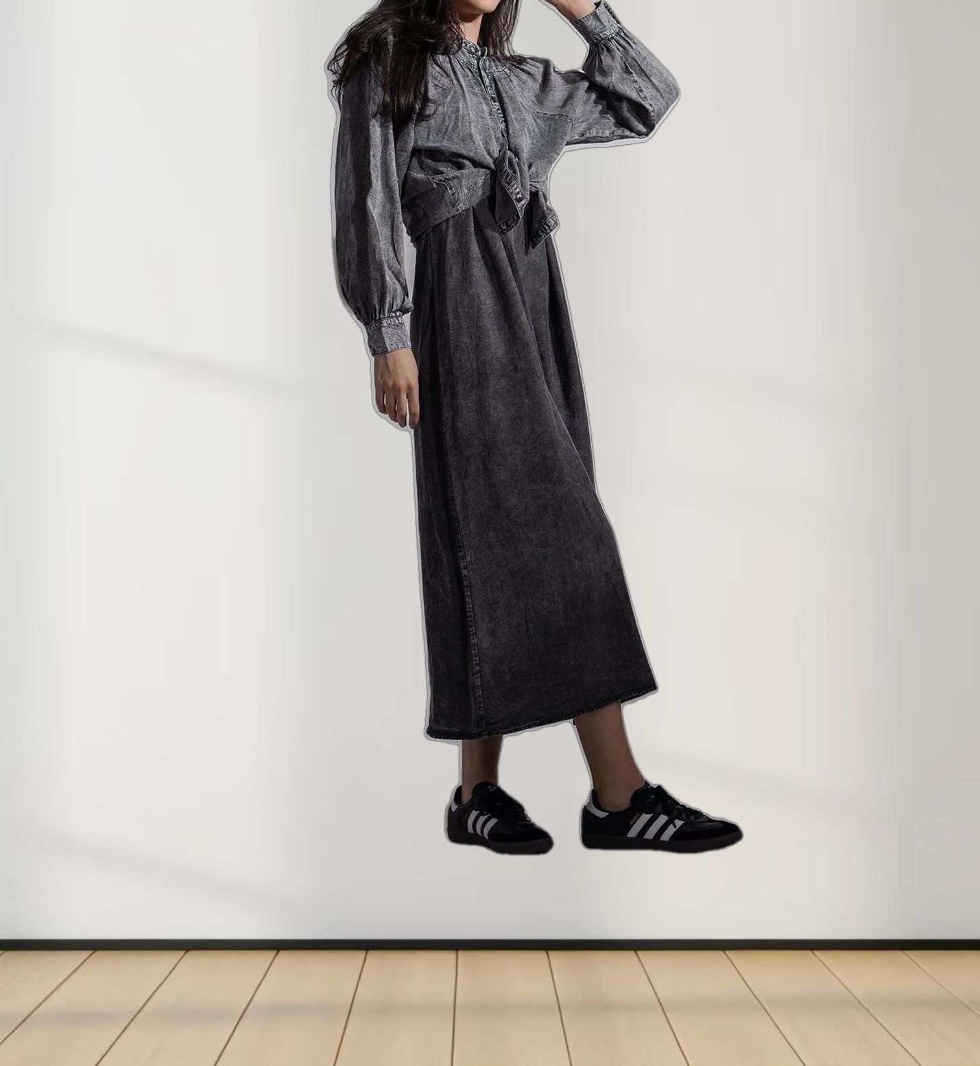 Crew Neck Jumper-Washed Black Denim