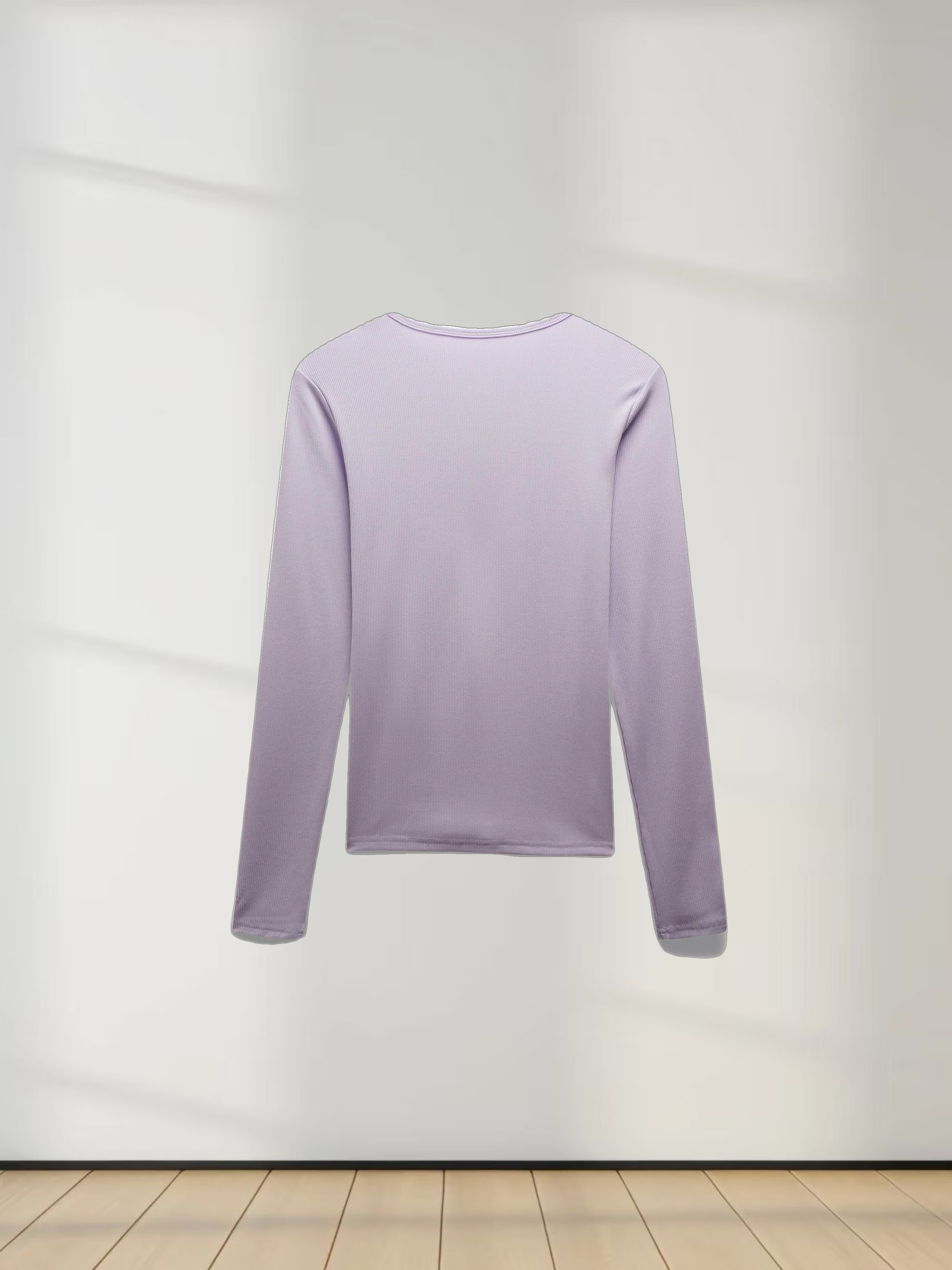 RIBBED HIGH V TEE LS-LILAC