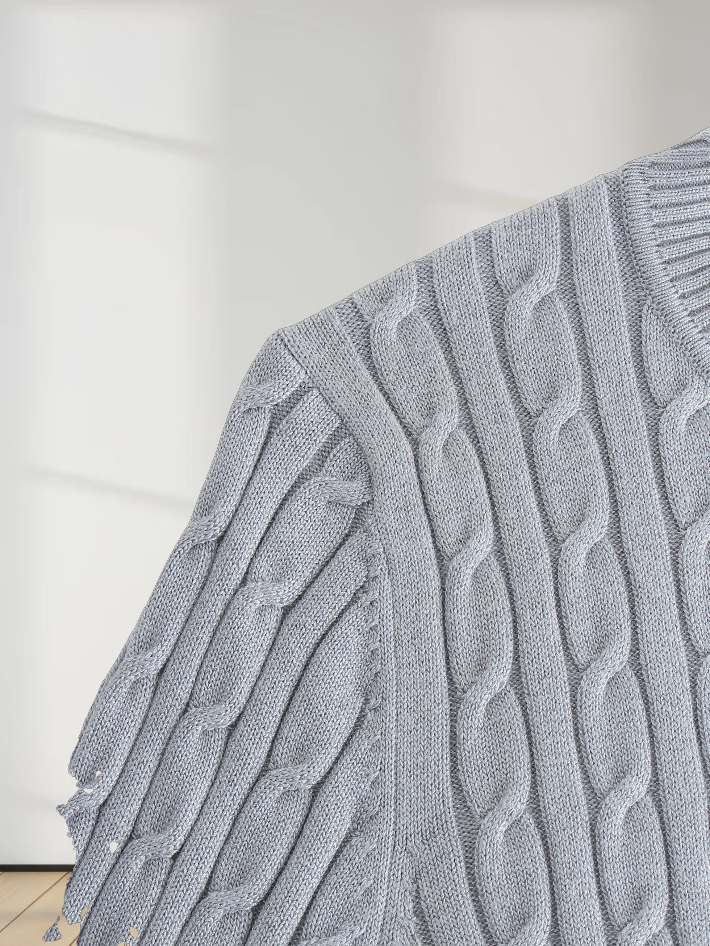 Knit Cable Sweater-Grey