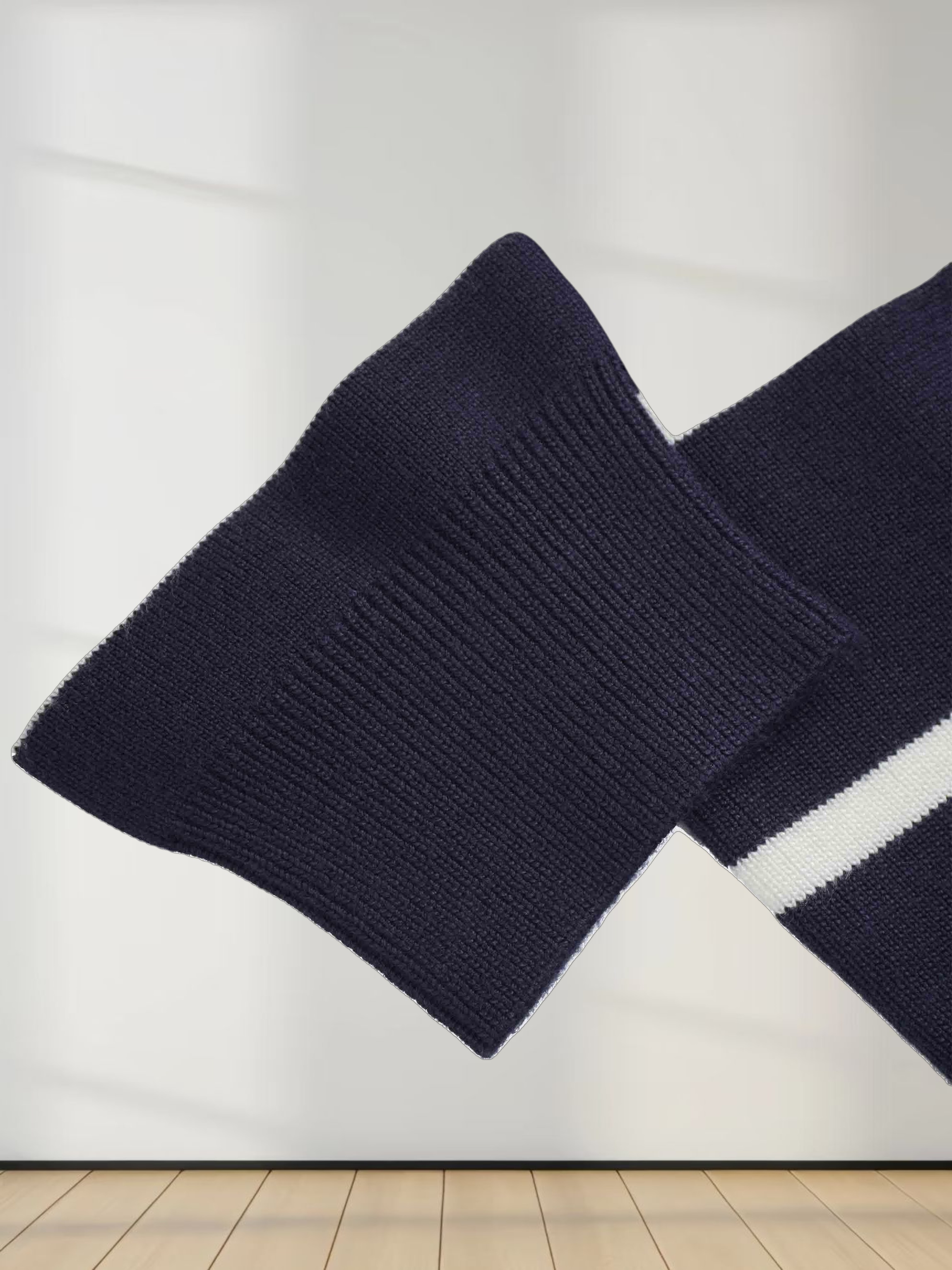 Mock Neck Thin Knit Sweater-Navy/Cream
