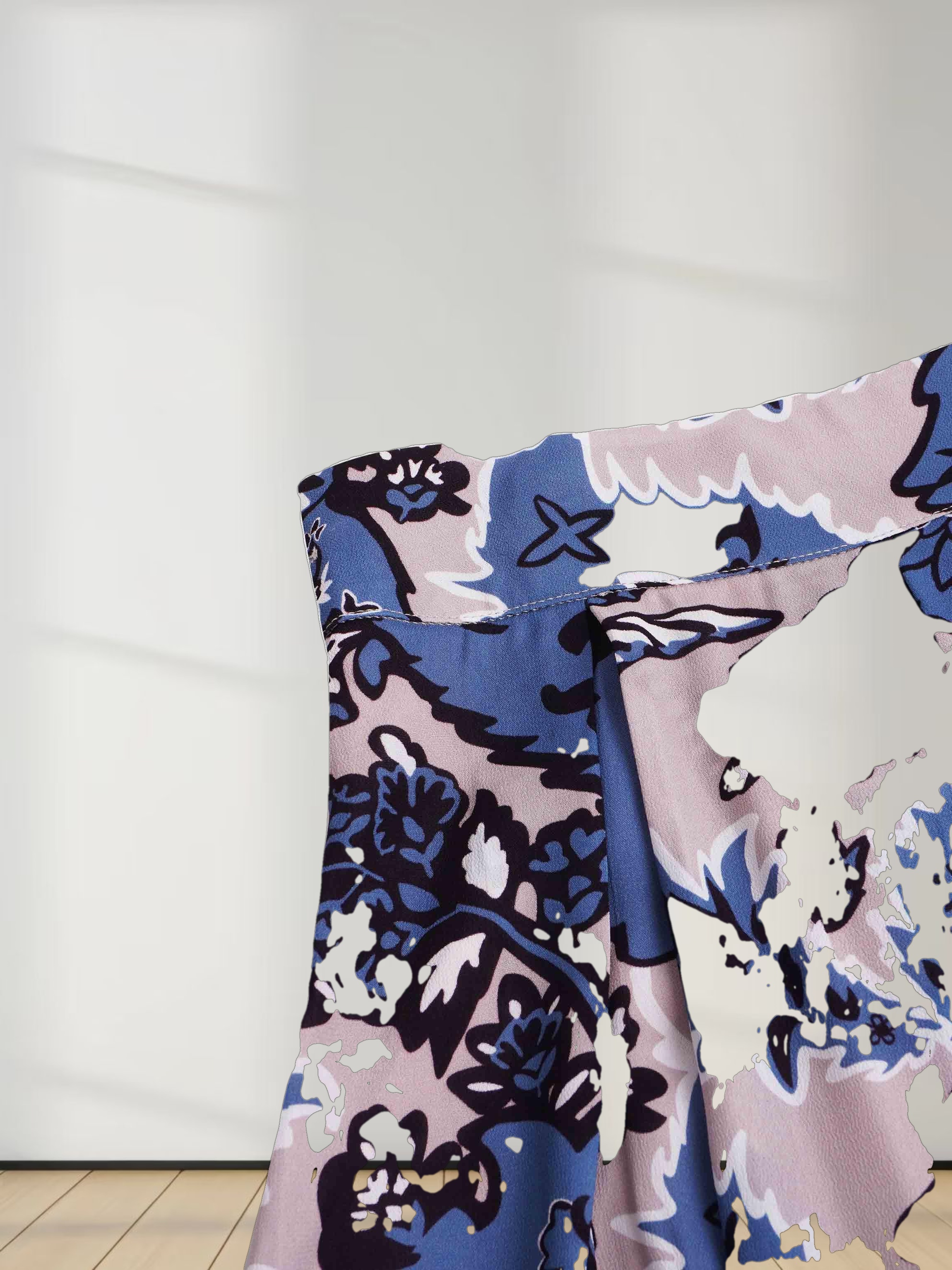 Box Pleated Chiffon Skirt-Blue/Taupe Paisley