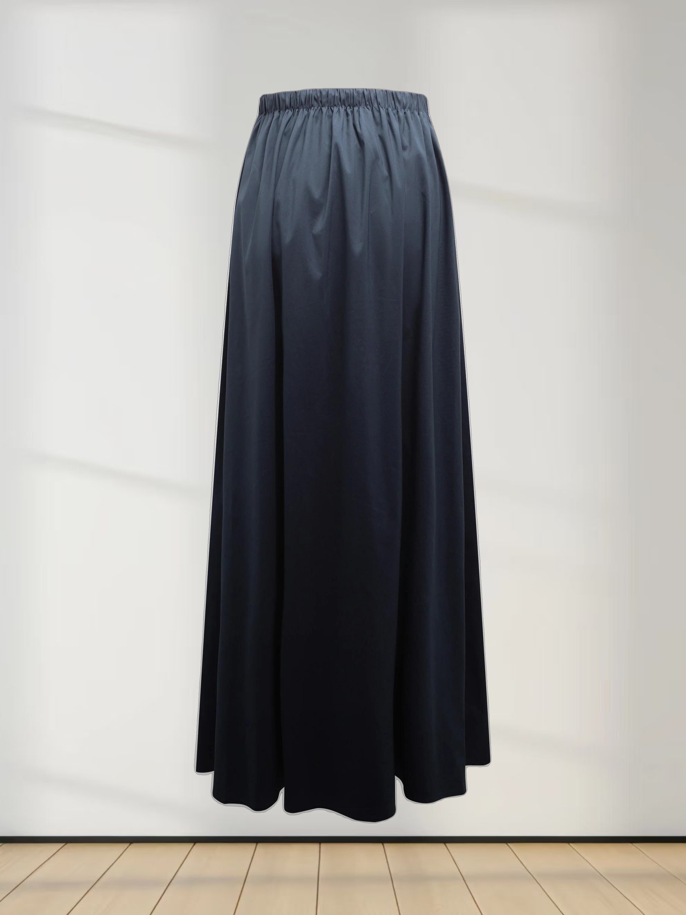 Front Zipper Cotton Circle Skirt-Navy