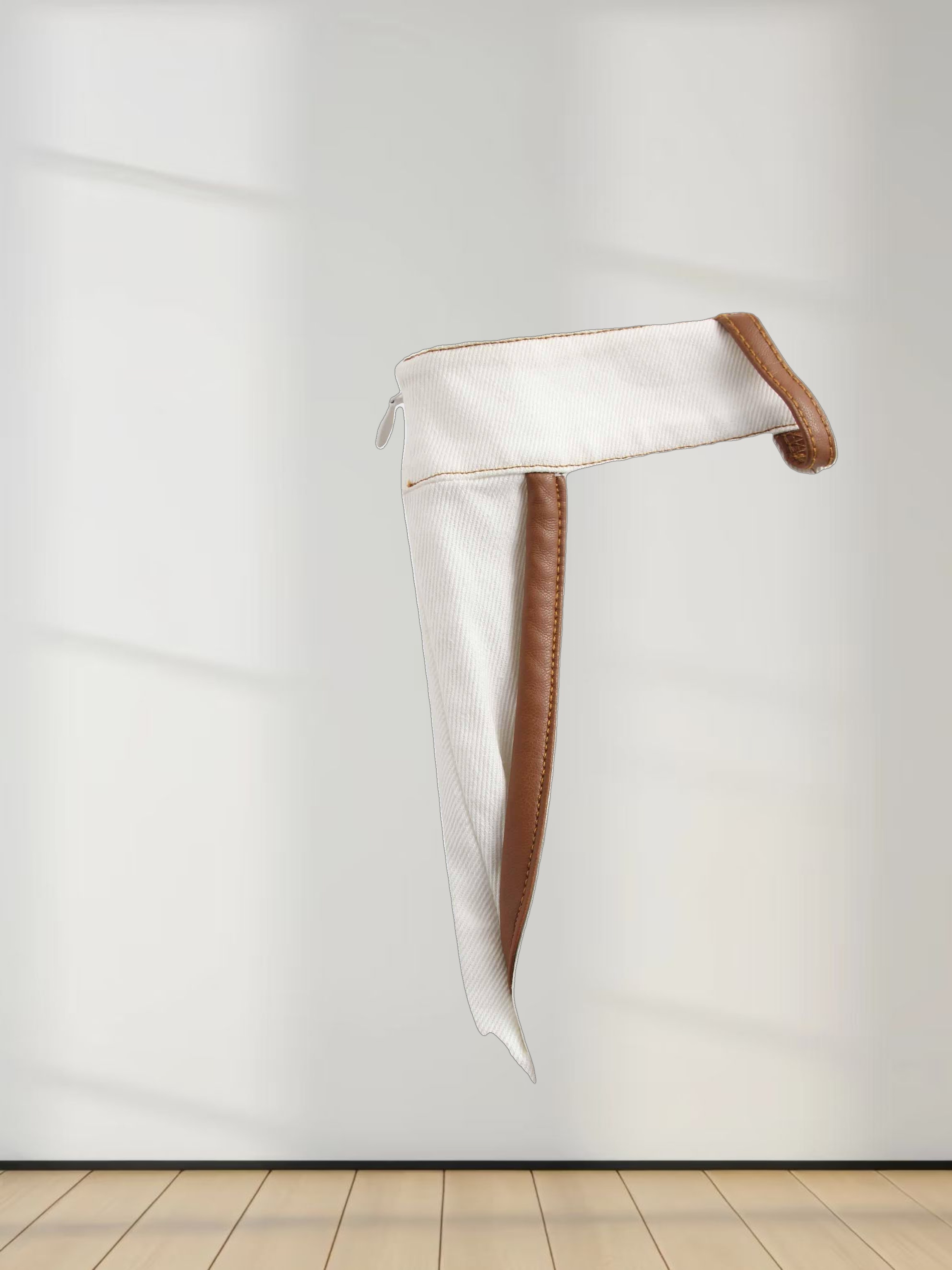 Leather Trim Denim Skirt-White