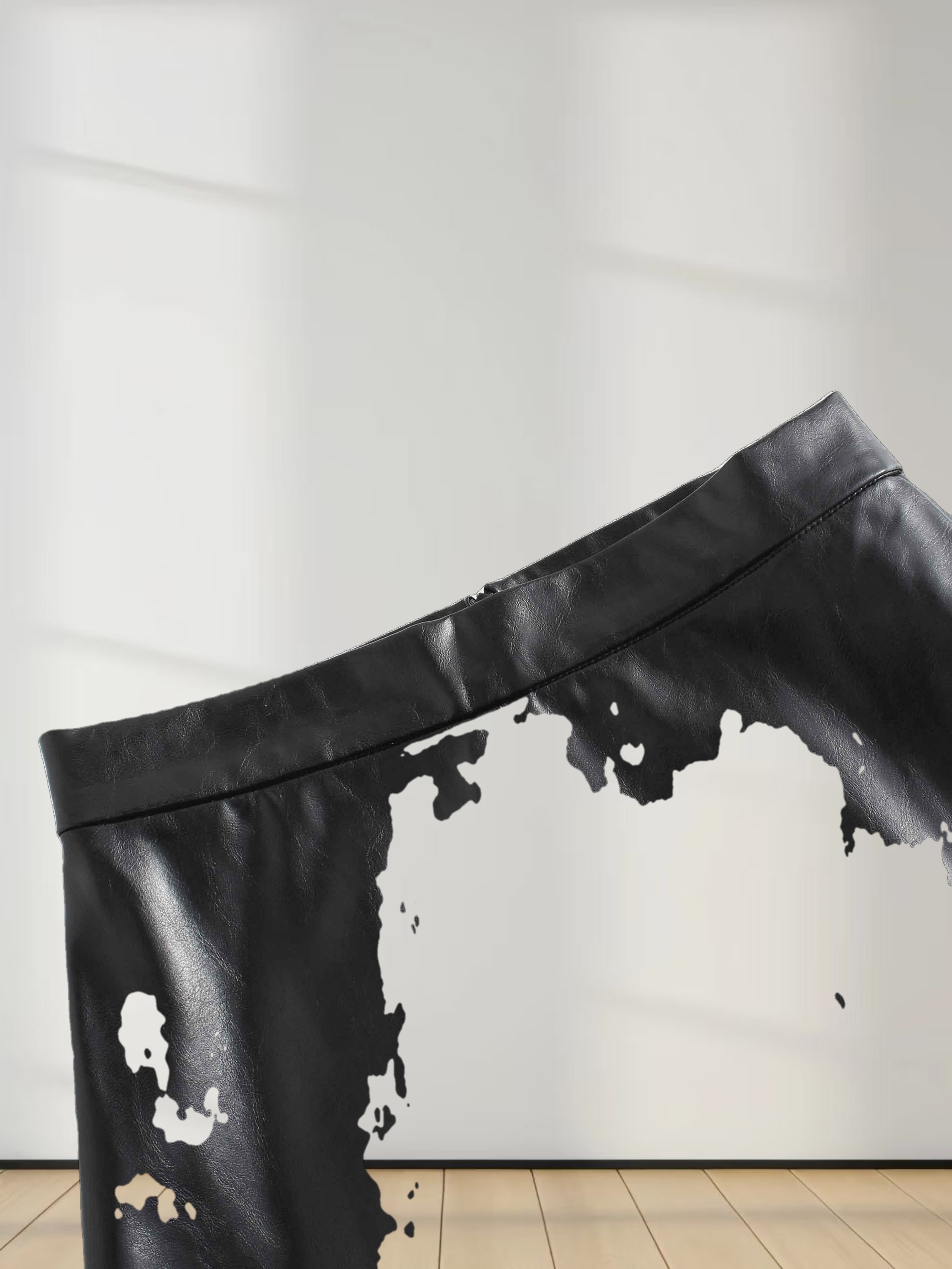 Coated Faux Leather A-Line Skirt-Black