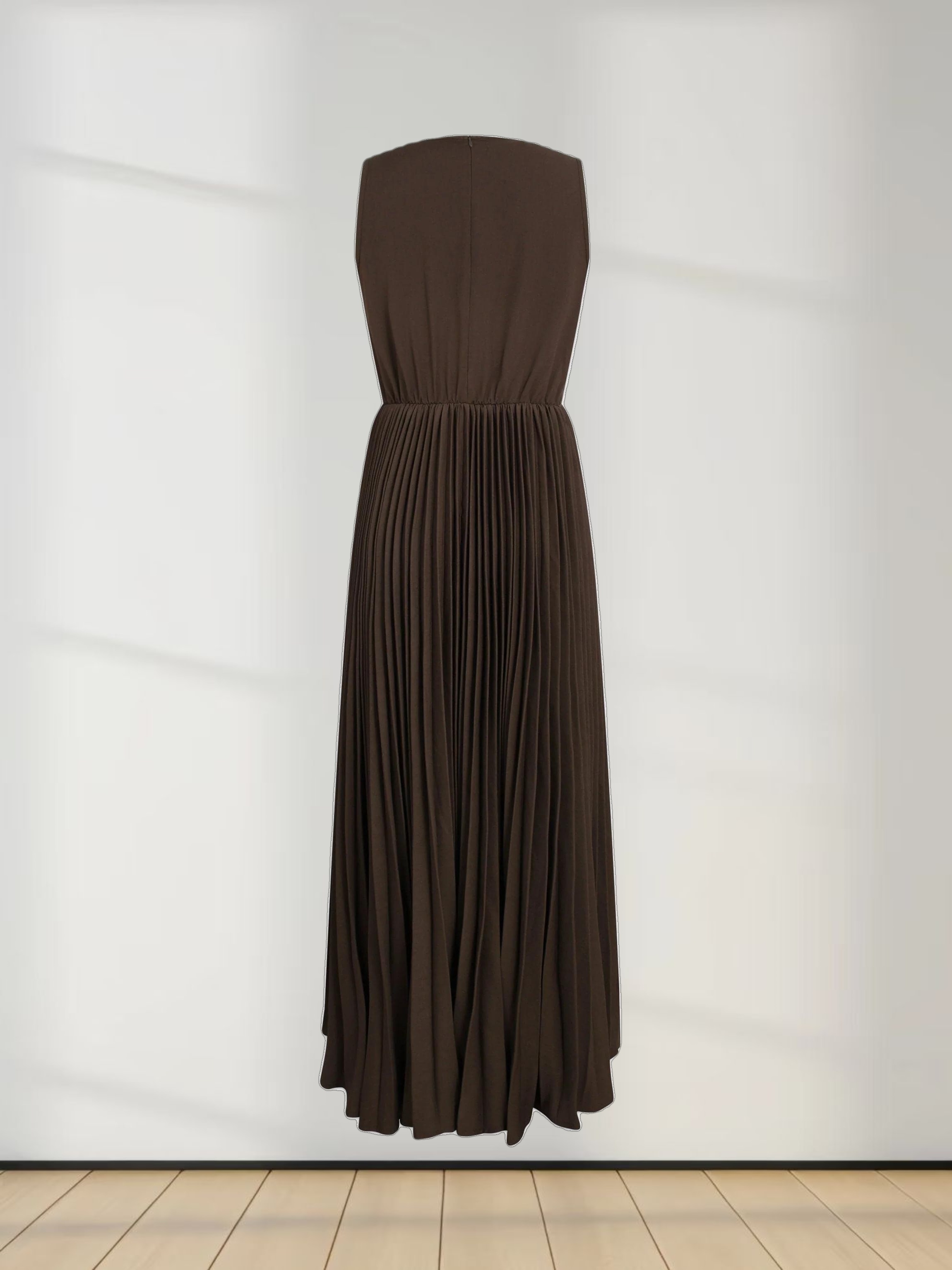 Pleated Slip Dress-Brown