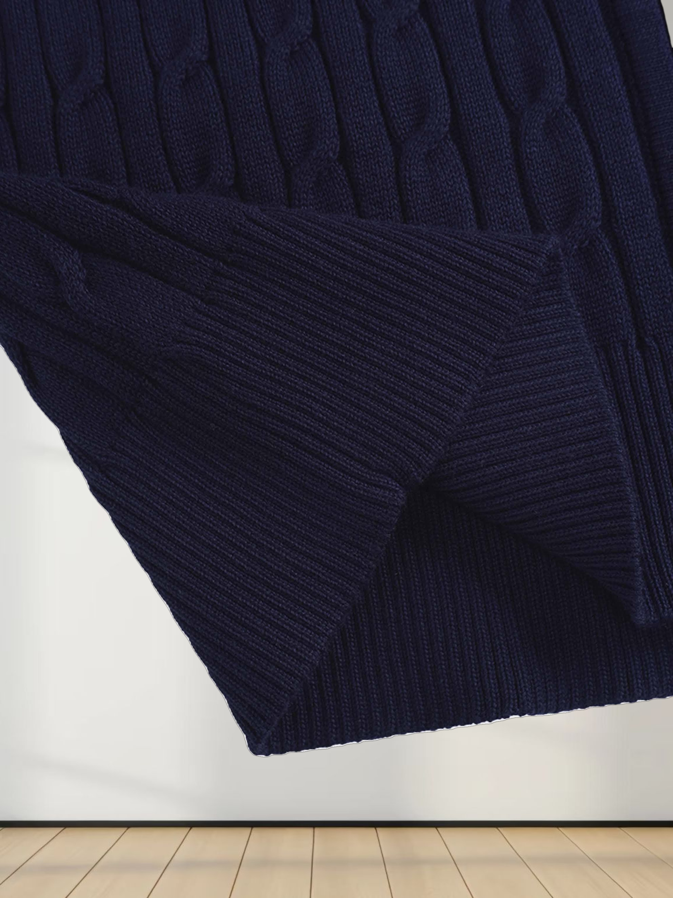 Zip Up Cable Hoodie-Navy