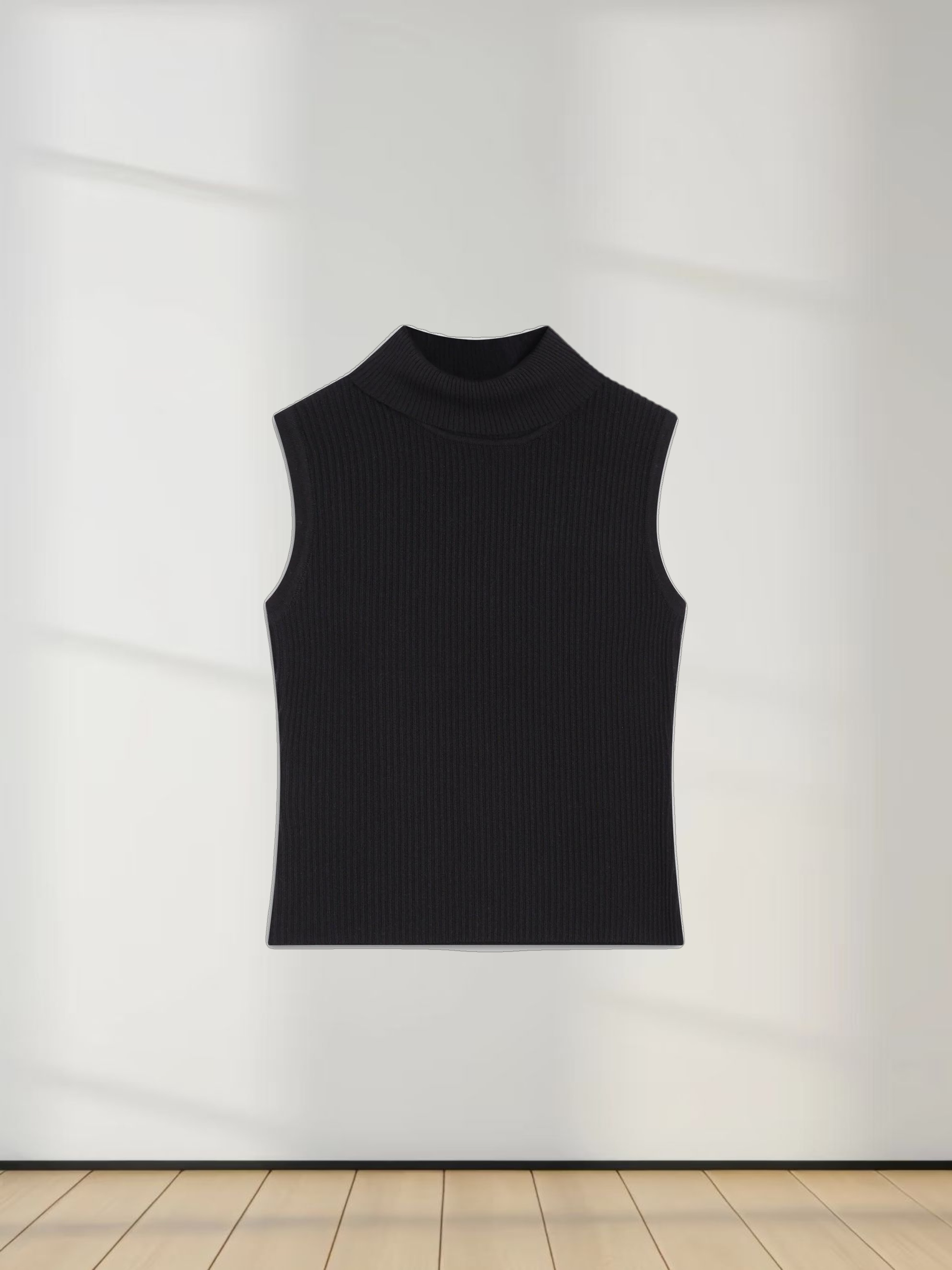 Sleeveless Ribbed Turtleneck-Black