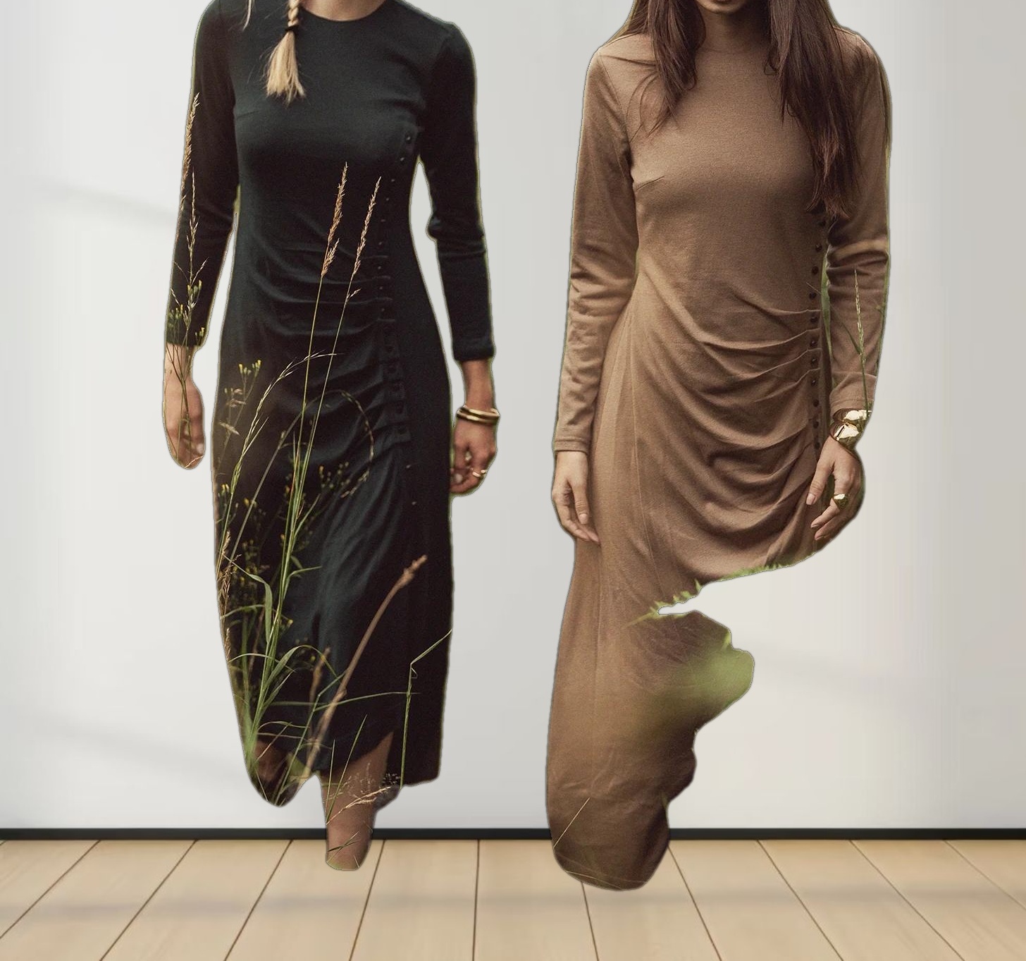 Side Shirred Button Down Knit Dress-Hunter Green