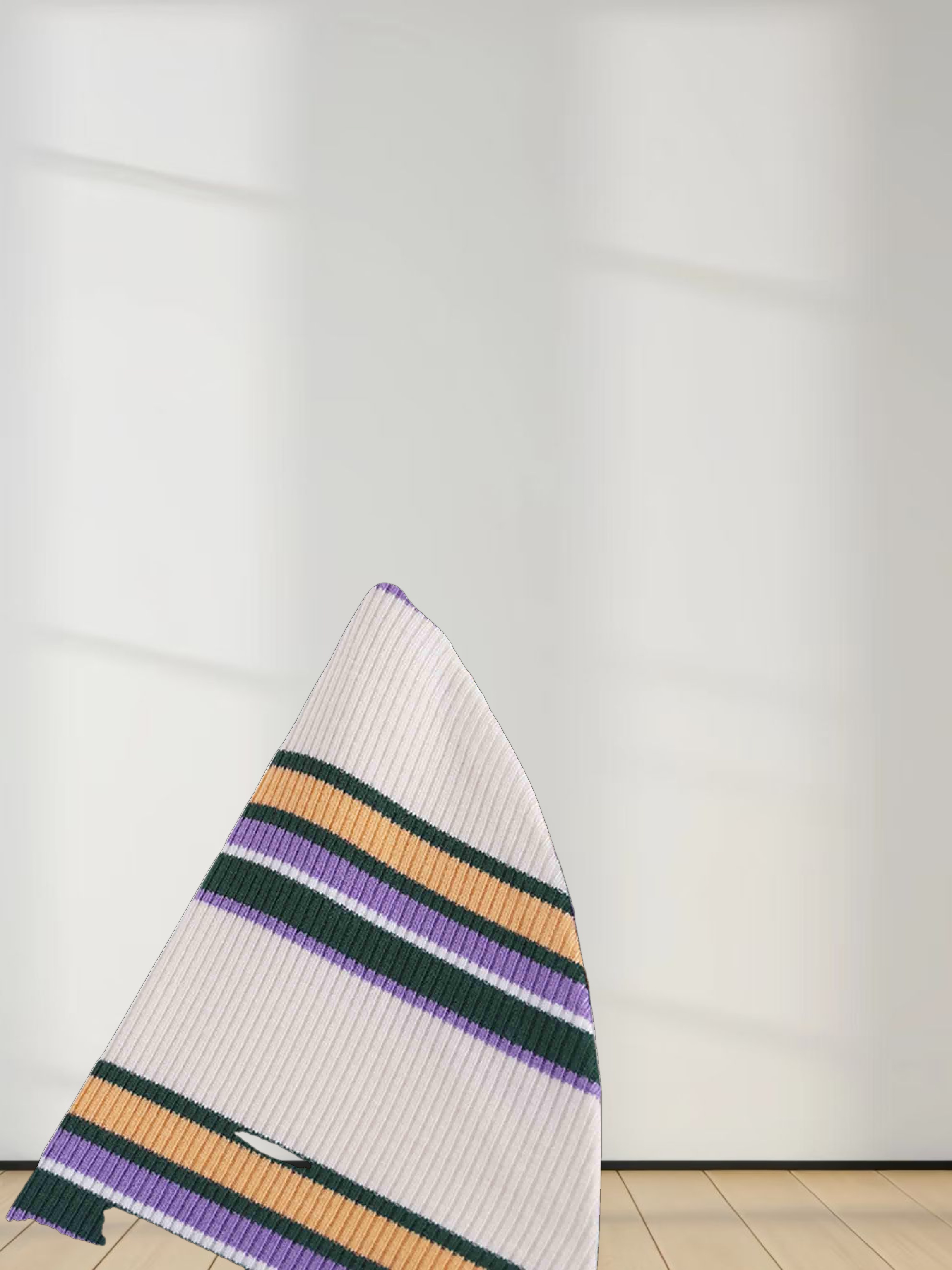 Ribbed Striped High V Tee Long Sleeve-Peach/Green