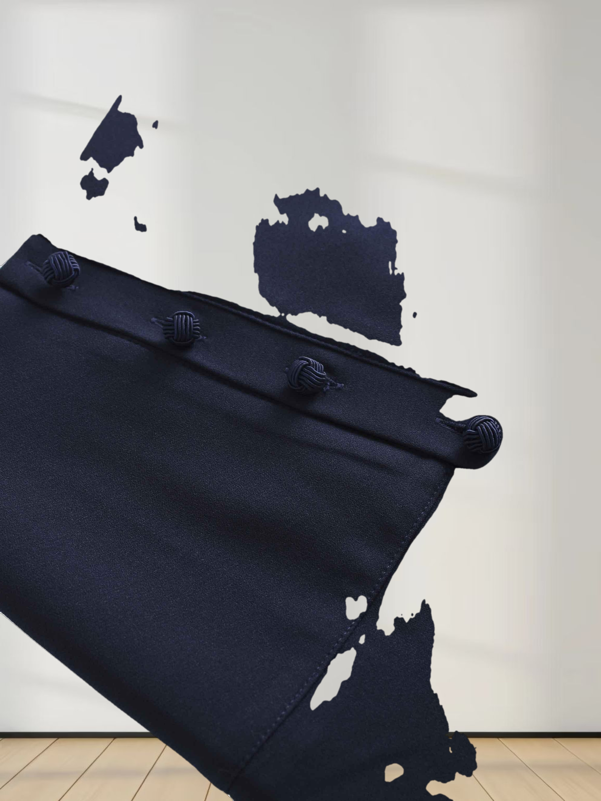 Side Button Yoke Skirt-Navy