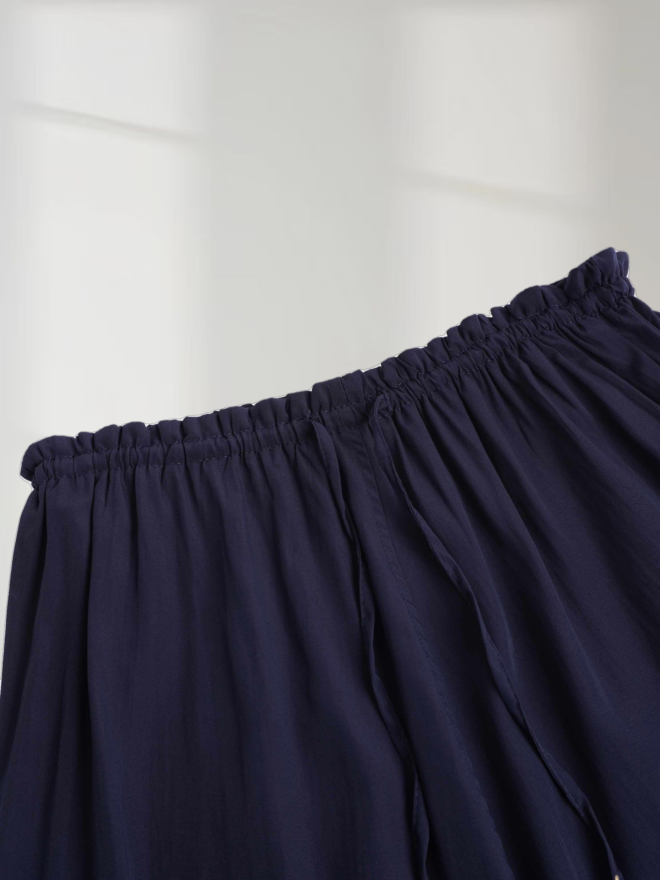 DRAWSTRING RUFFLE SKIRT-NAVY