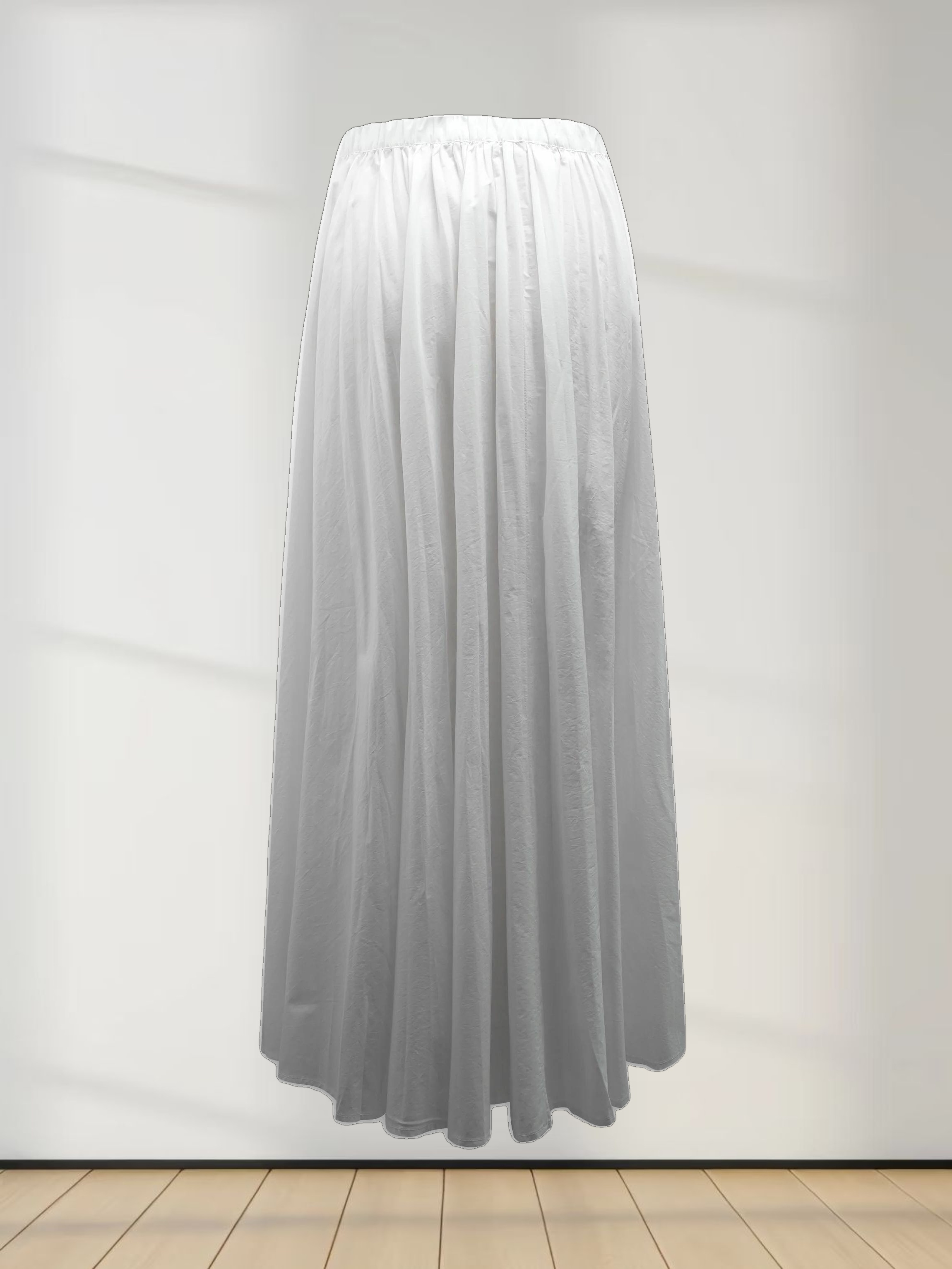 Micro Pleat Elastic Waist Skirt-White