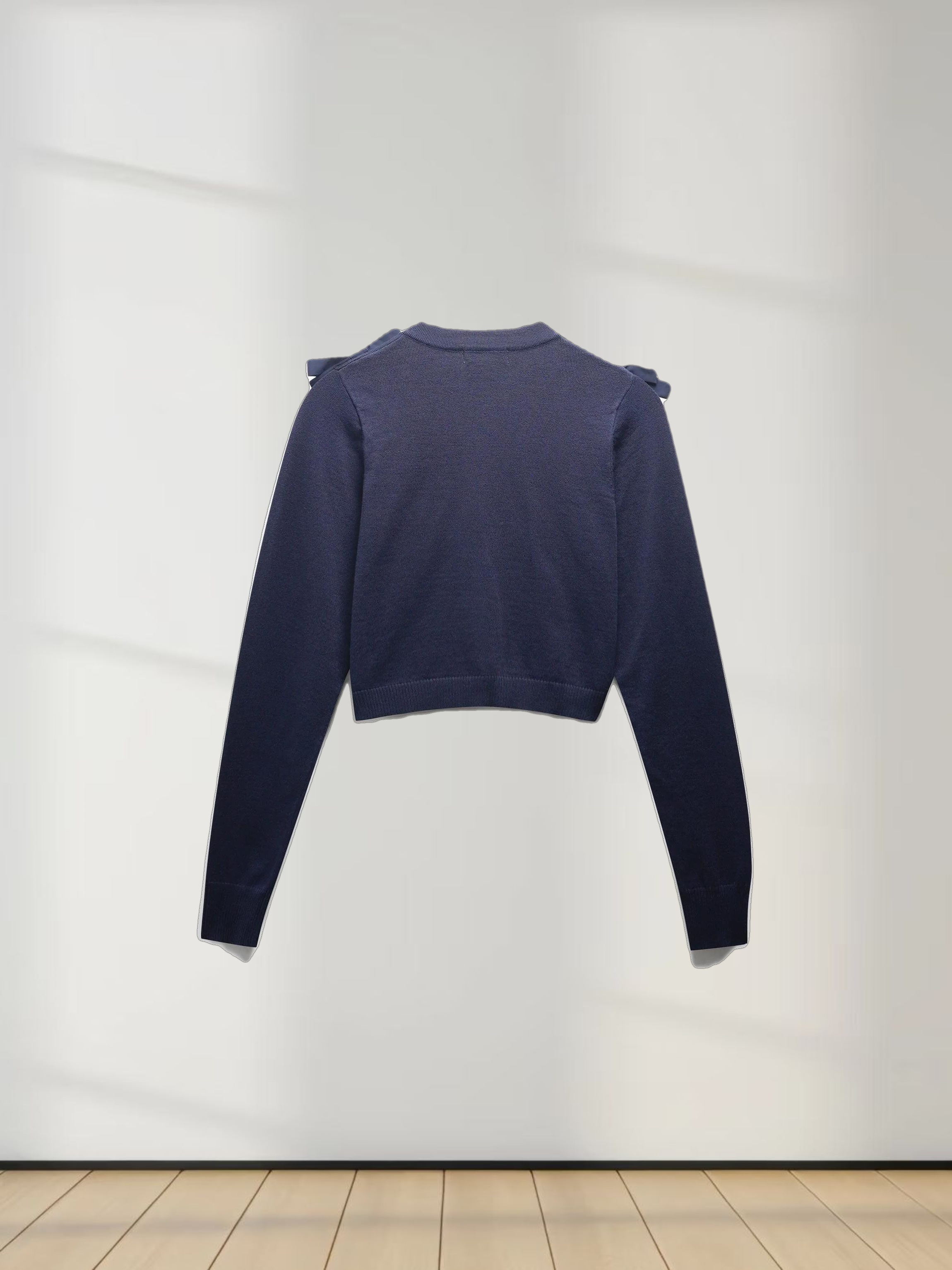 Cropped Bow Cardigan-Navy