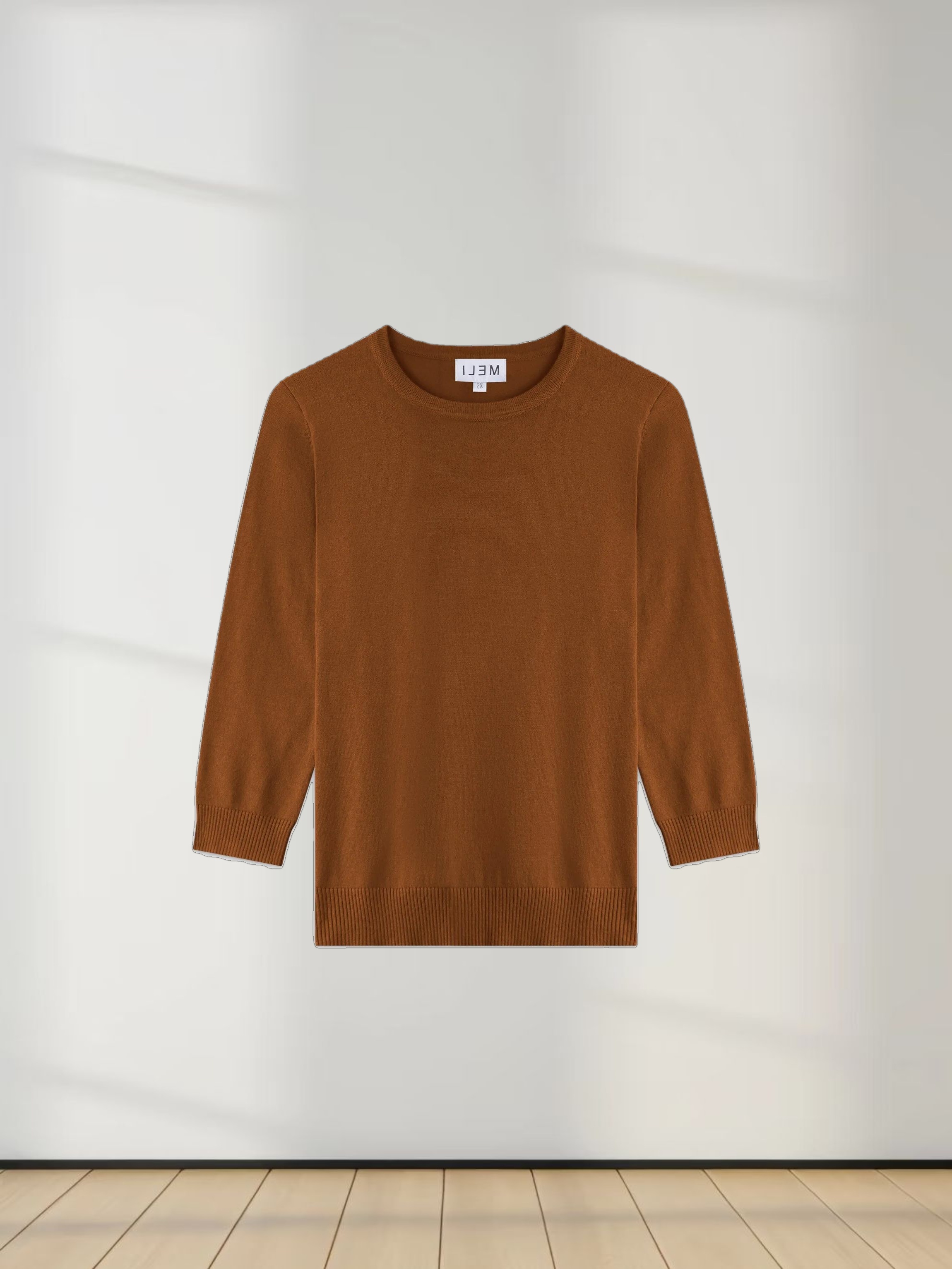 Basic Crew Sweater 3Q-Brown