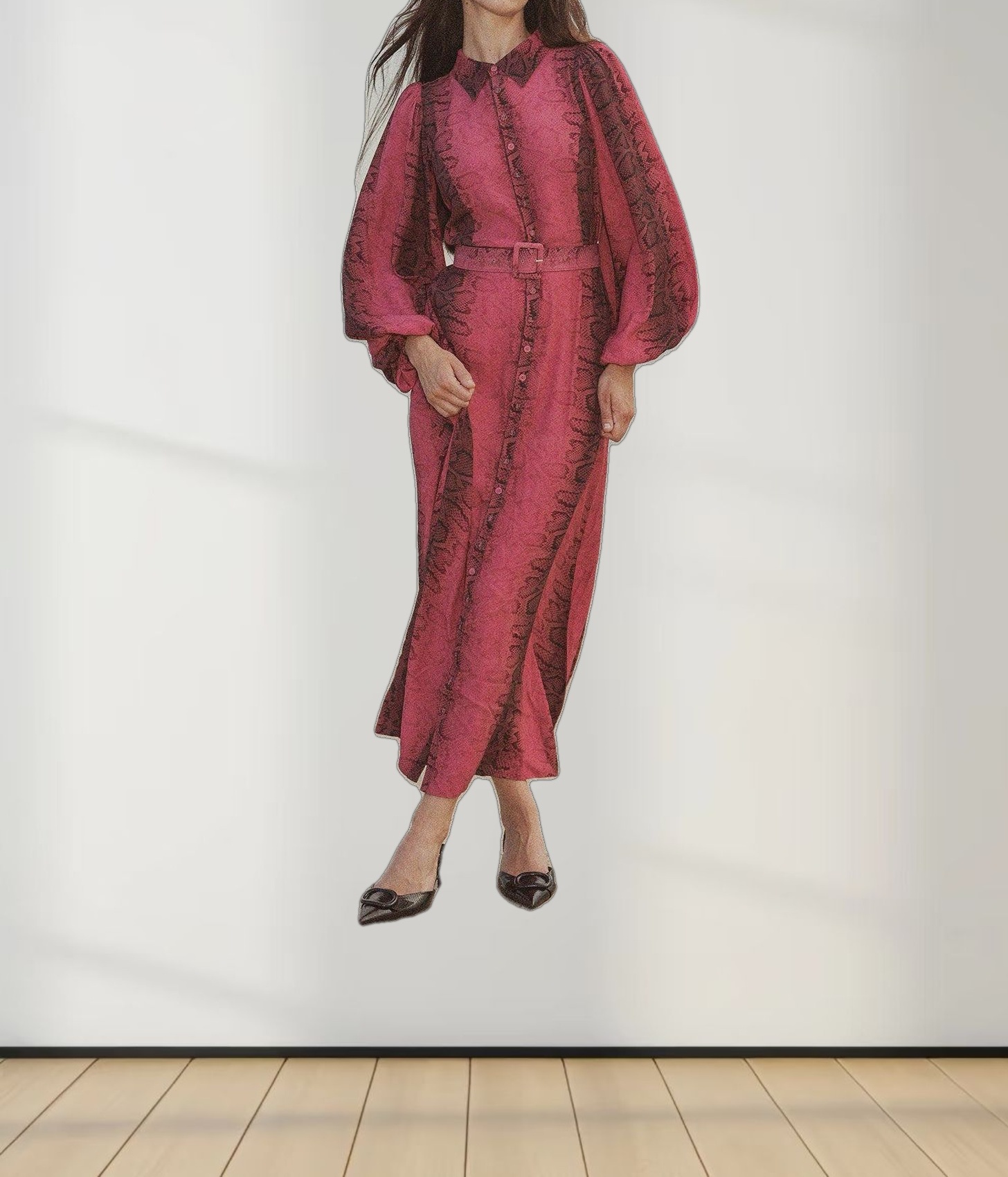 High Waisted Shirtdress-Burgundy Reptile