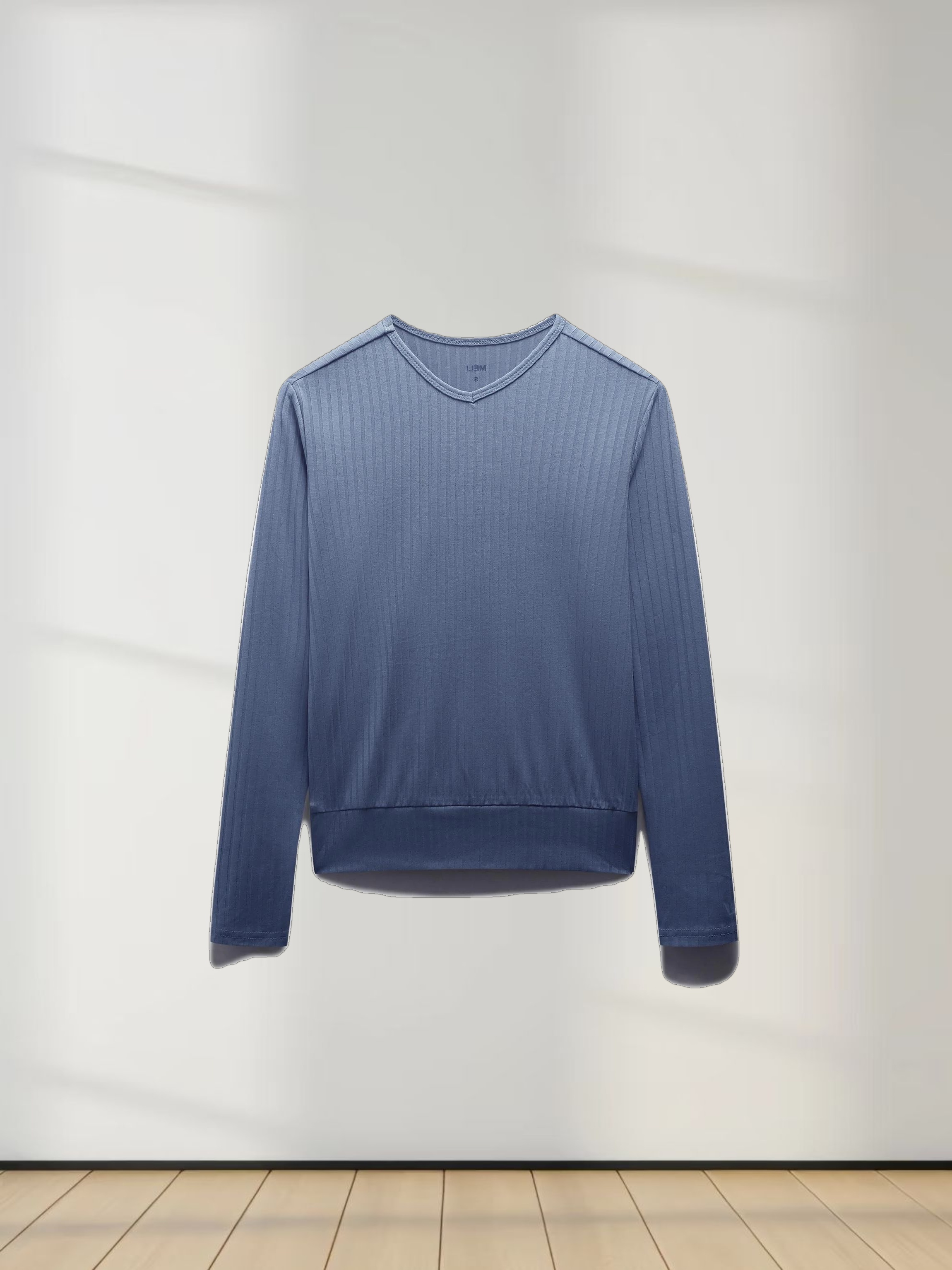 Ribbed High V Bomber-Denim Blue