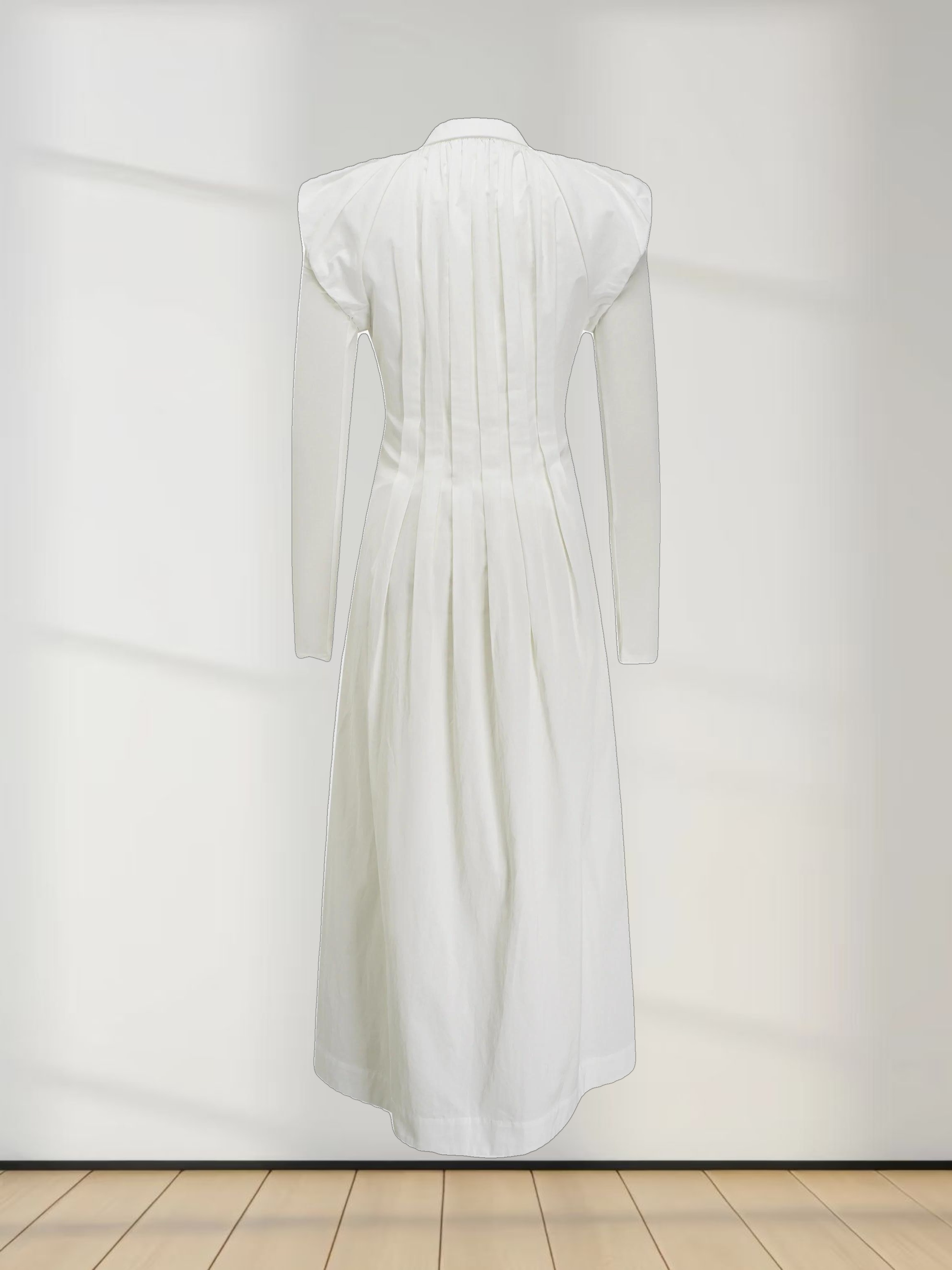 Pleat Front Button Down Dress-White