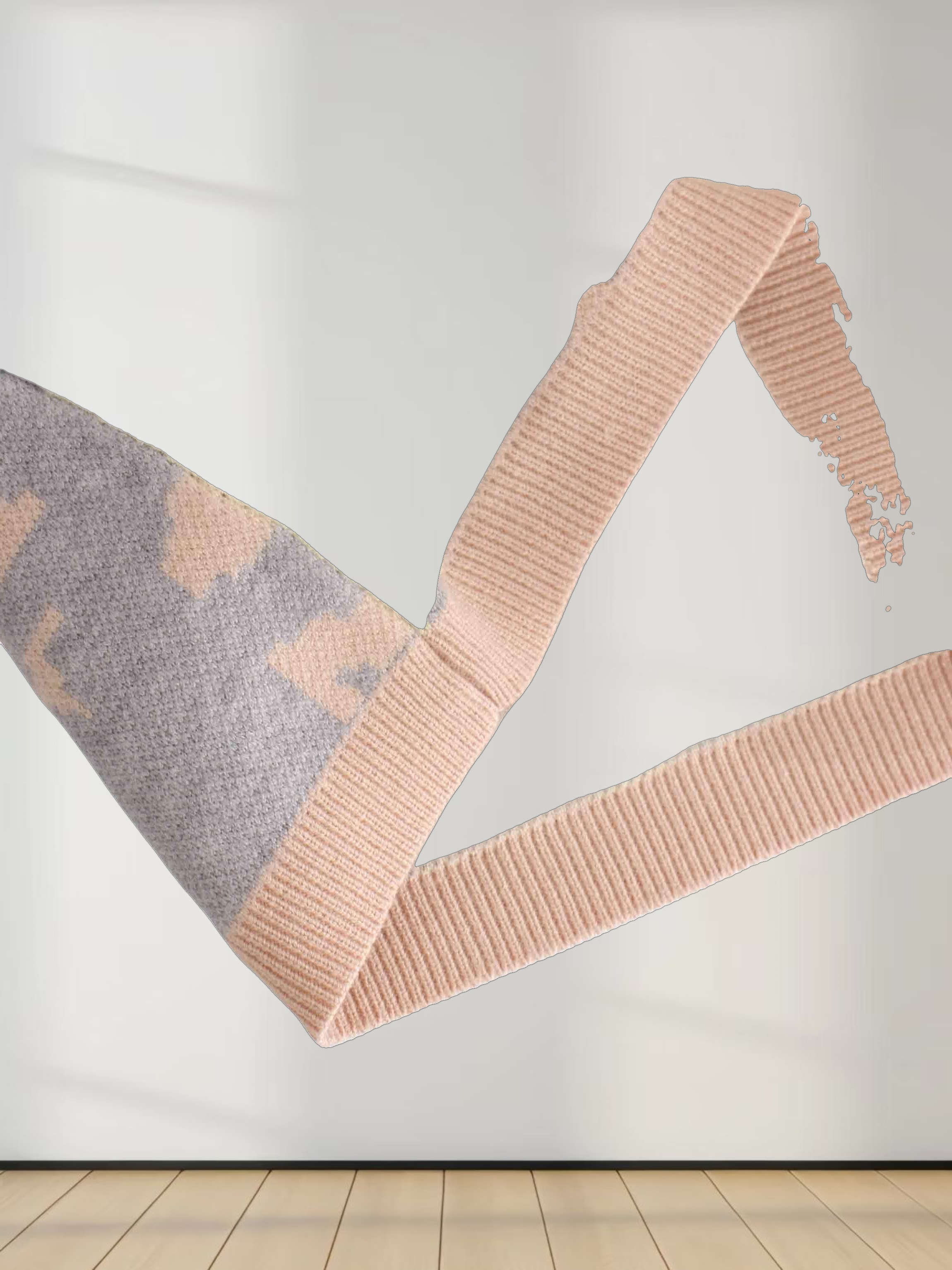 Printed Mock Neck Sweater-Grey/Peach/Yellow