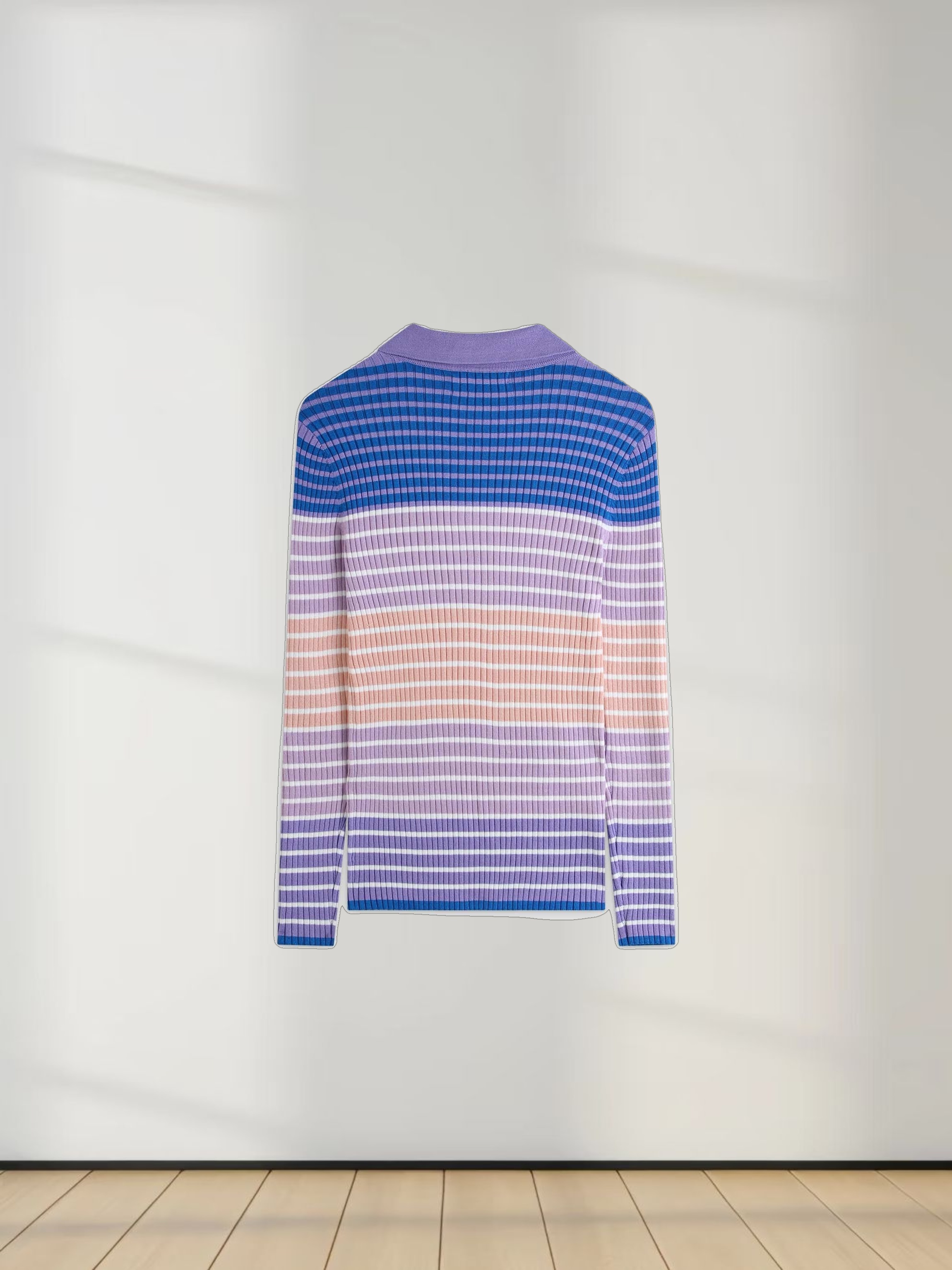 Ribbed Striped Polo Sweater-Shades of Purple