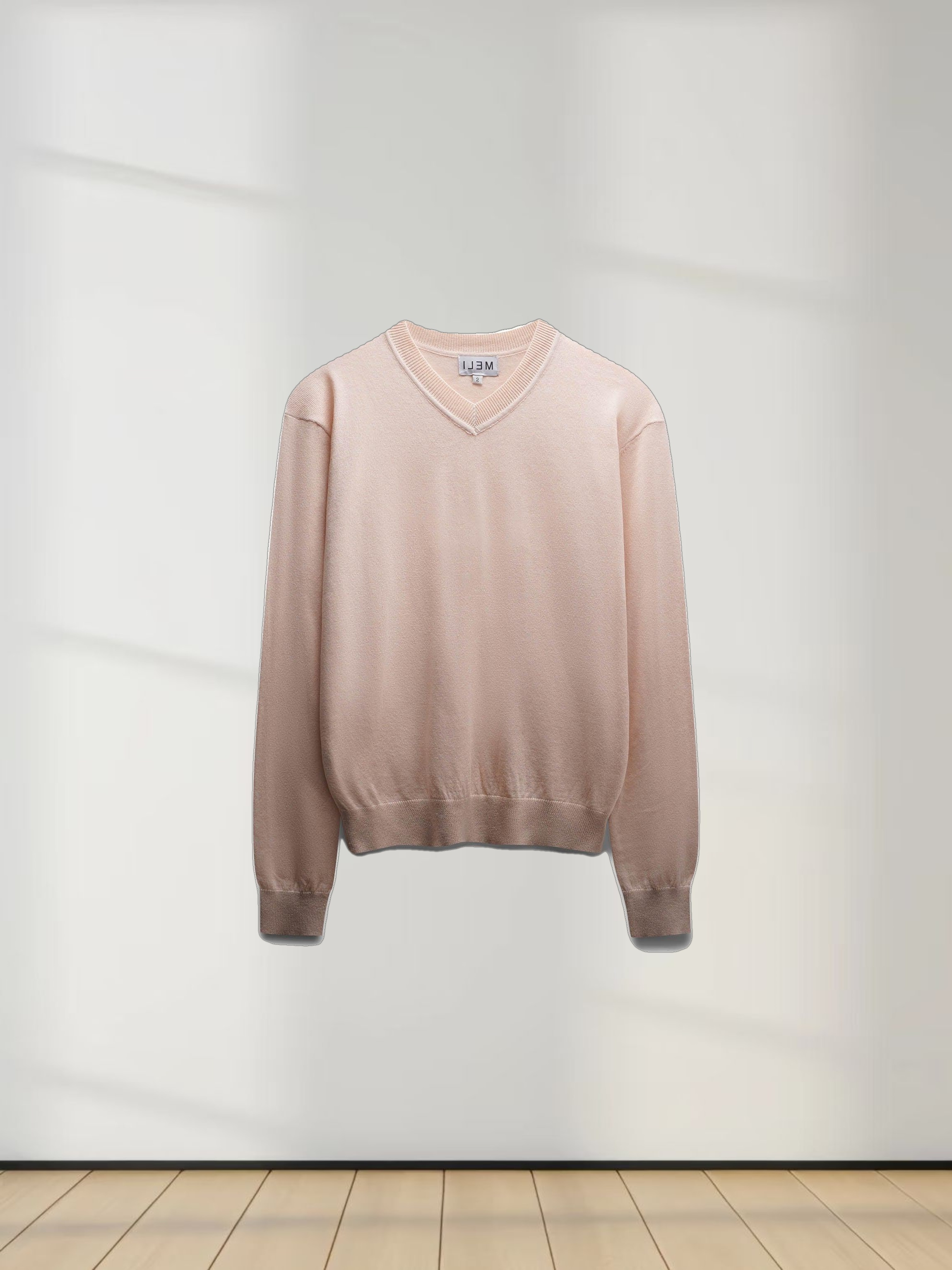High V Lightweight Sweater-Heathered Peach