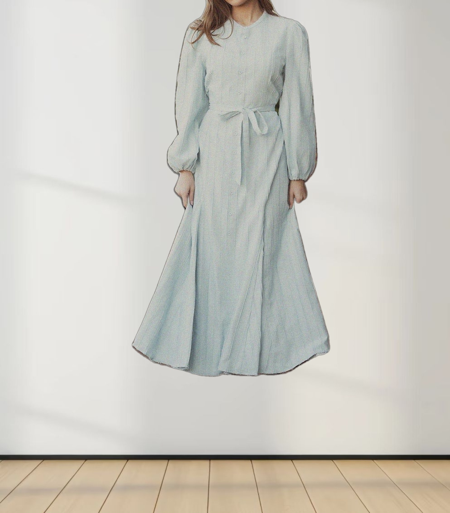 Collared A-Line Shirtdress-Soft Pleat Light Blue