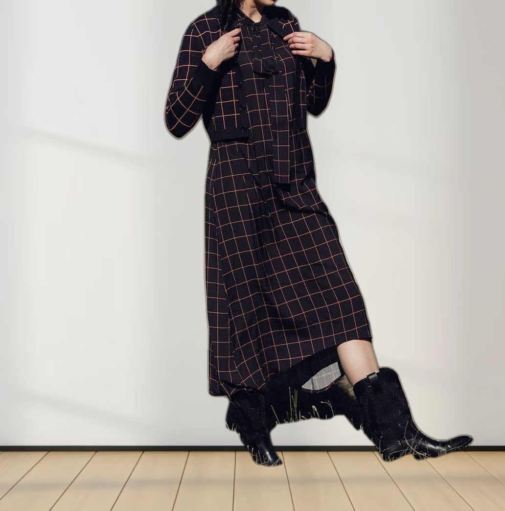 Buttoned Cardigan-Burgundy Plaid