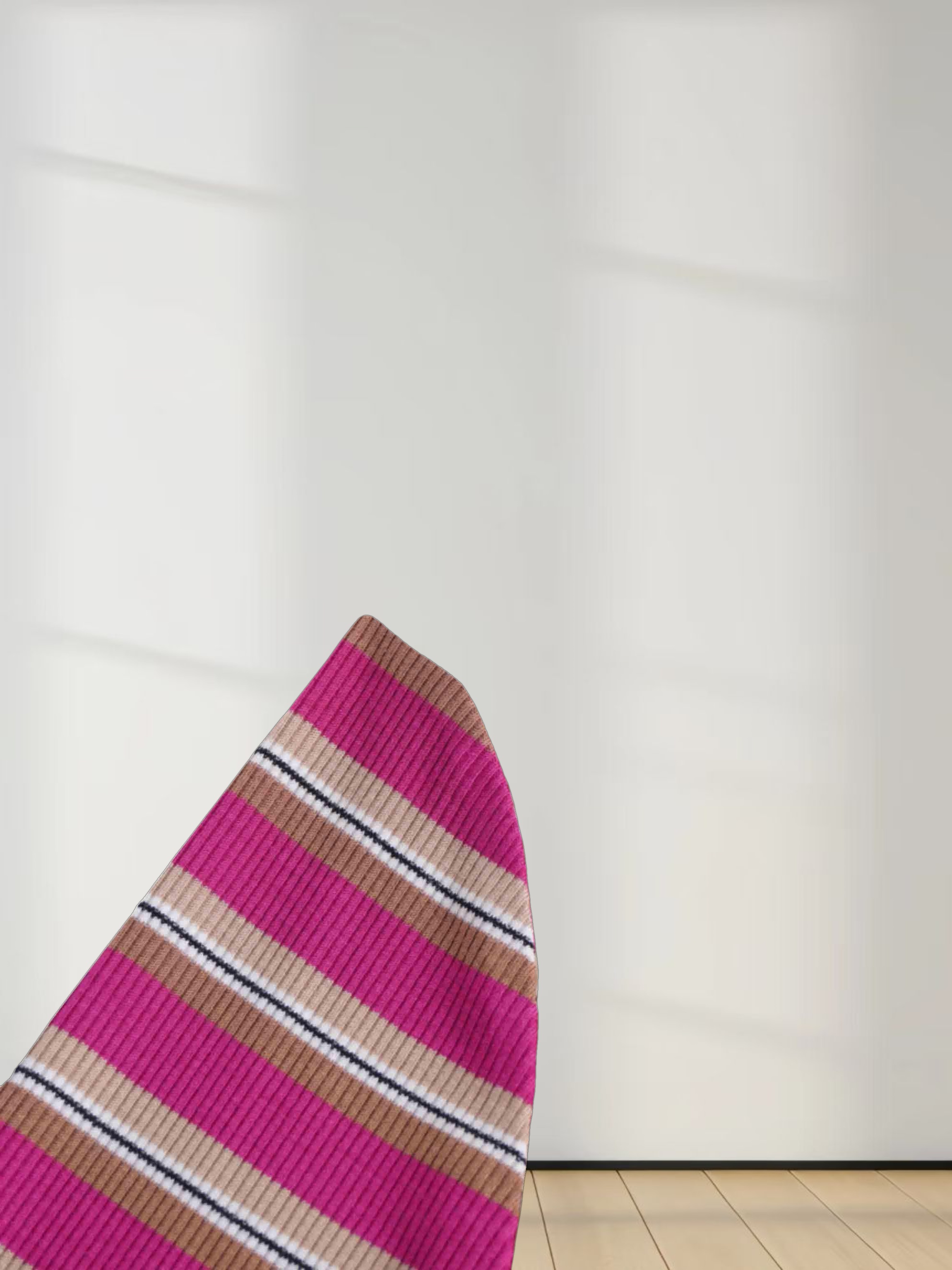 Multi Striped Ribbed Crew-Hot Pink/Tan