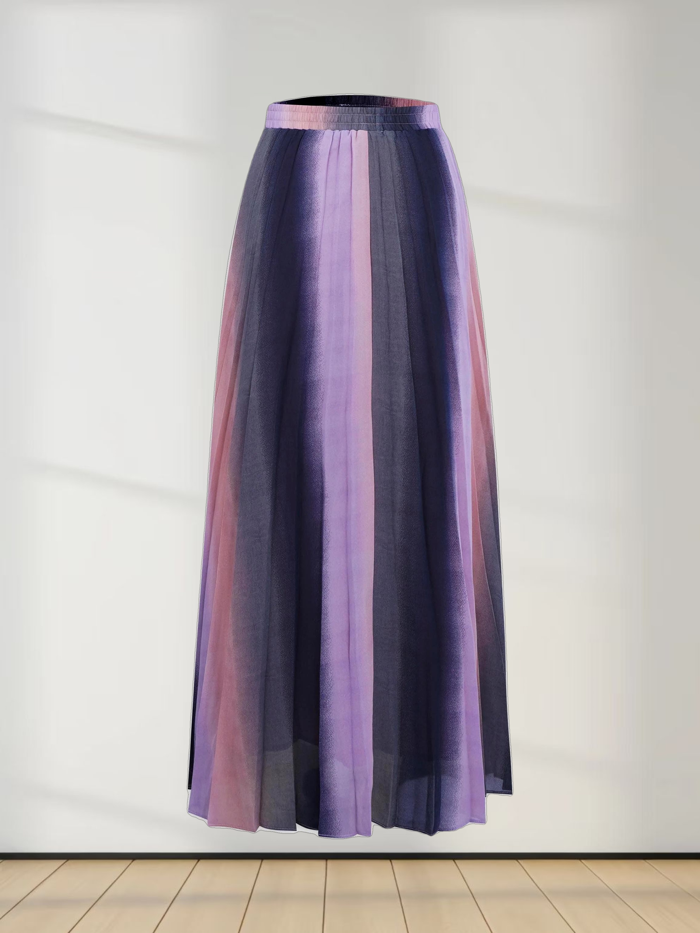 Covered Band Pleated Skirt-Pink Ombre