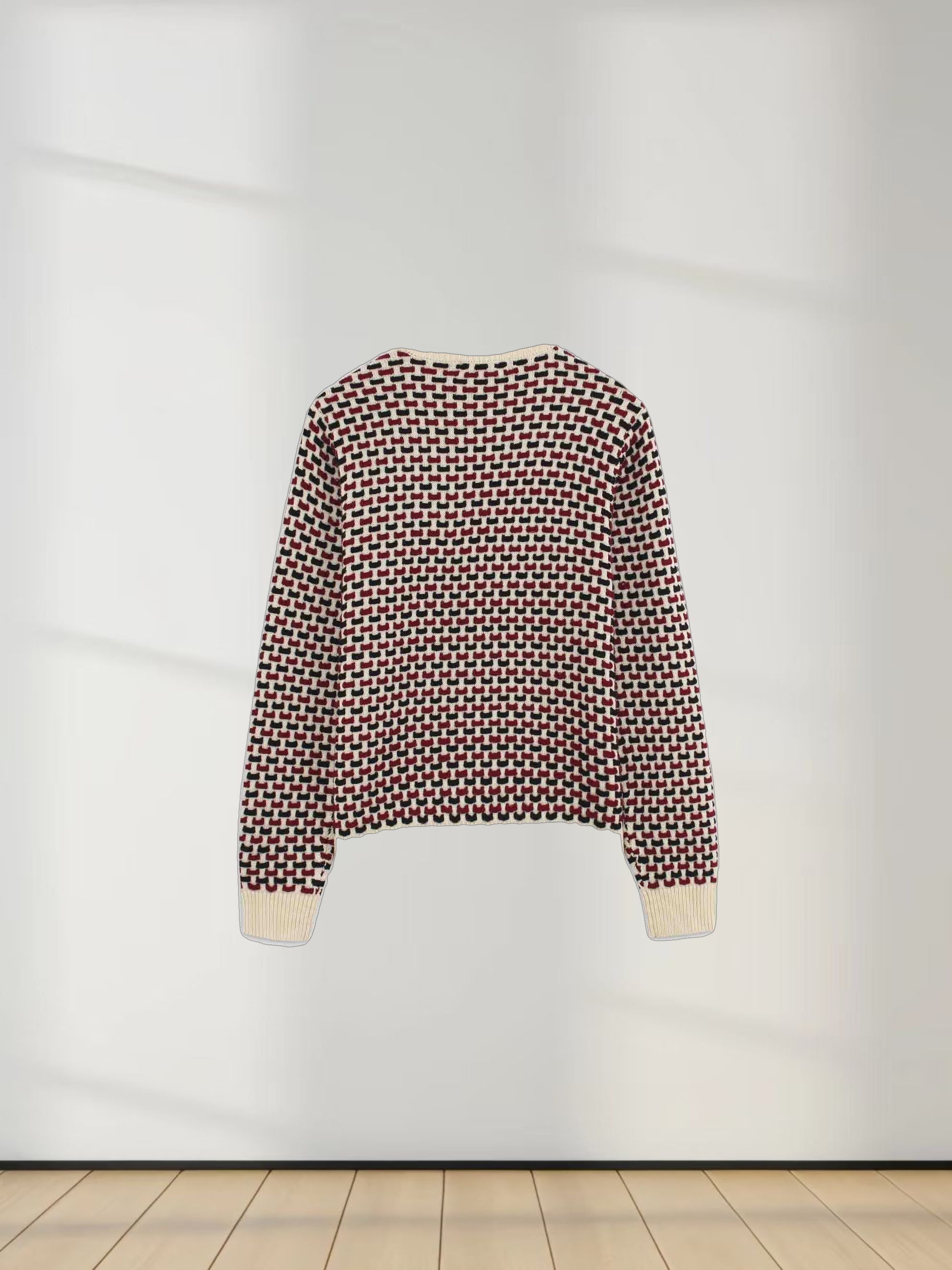 Basket Weave Sweater-Maroon/Black