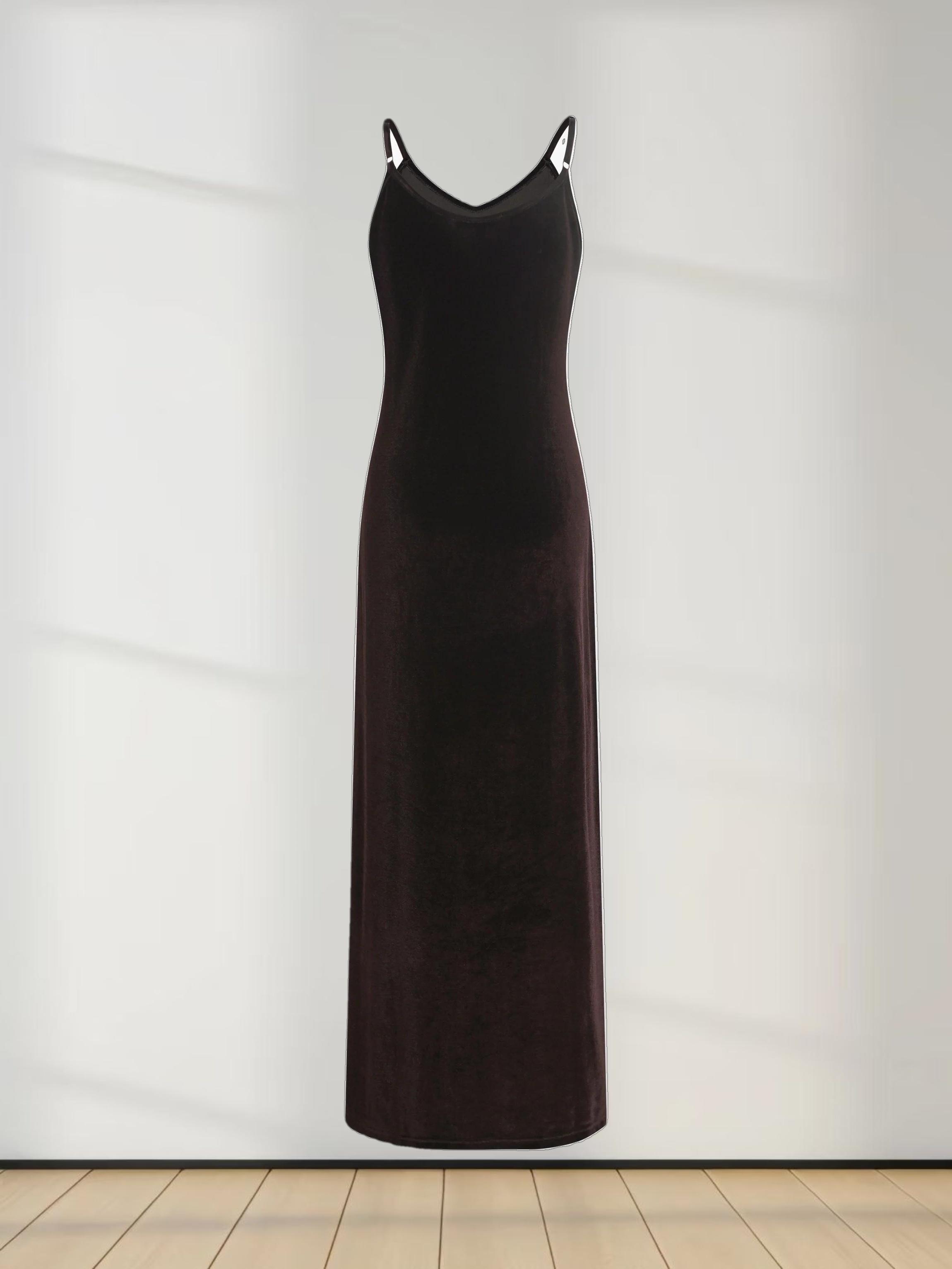 Ombre Velour Slip Dress-Brown